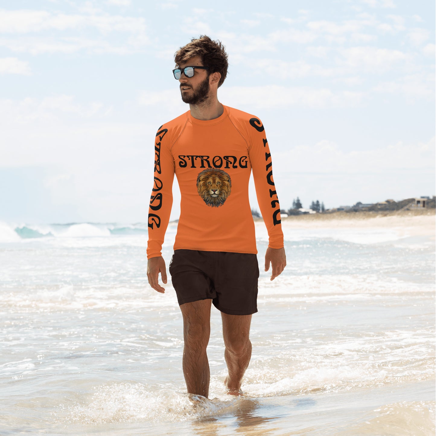 “STRONG”Orange Men's Rash Guard W/Black Font