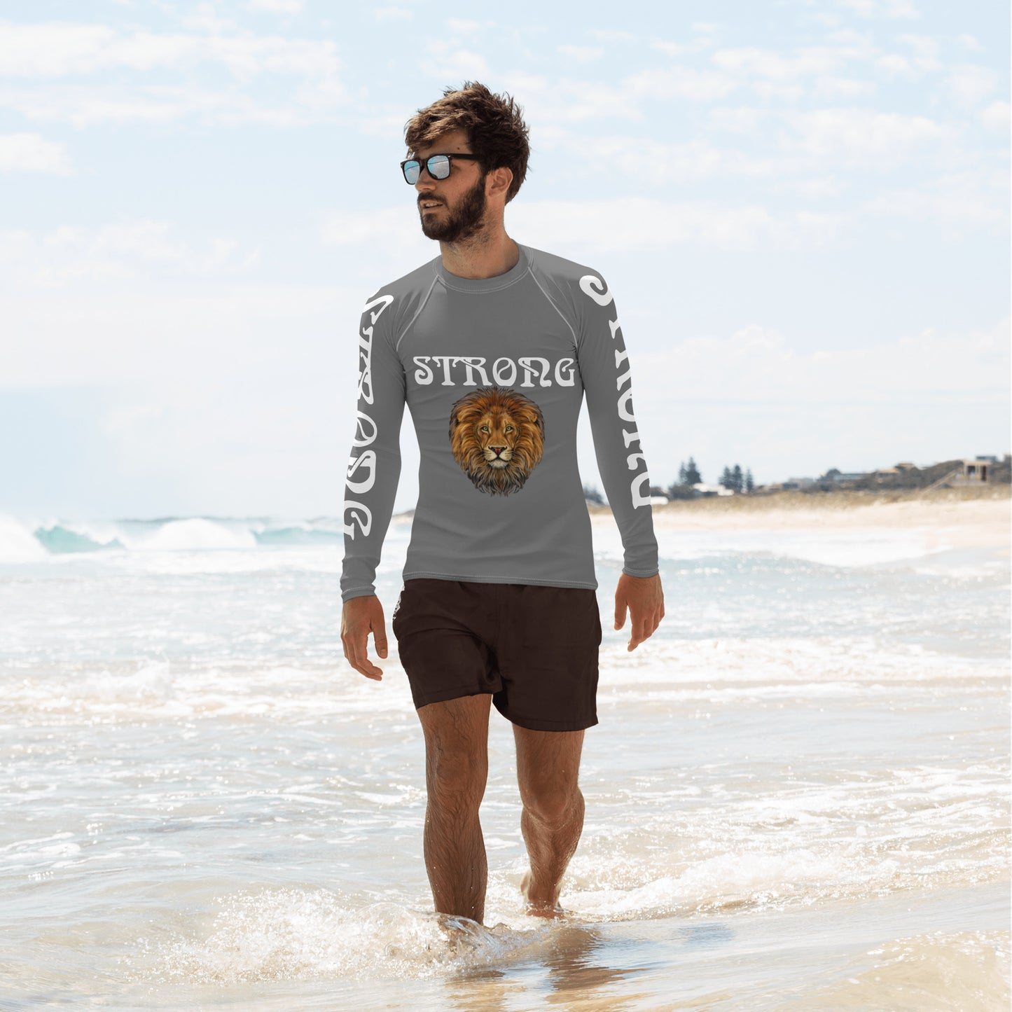 “STRONG”Grey Men's Rash Guard W/White Font