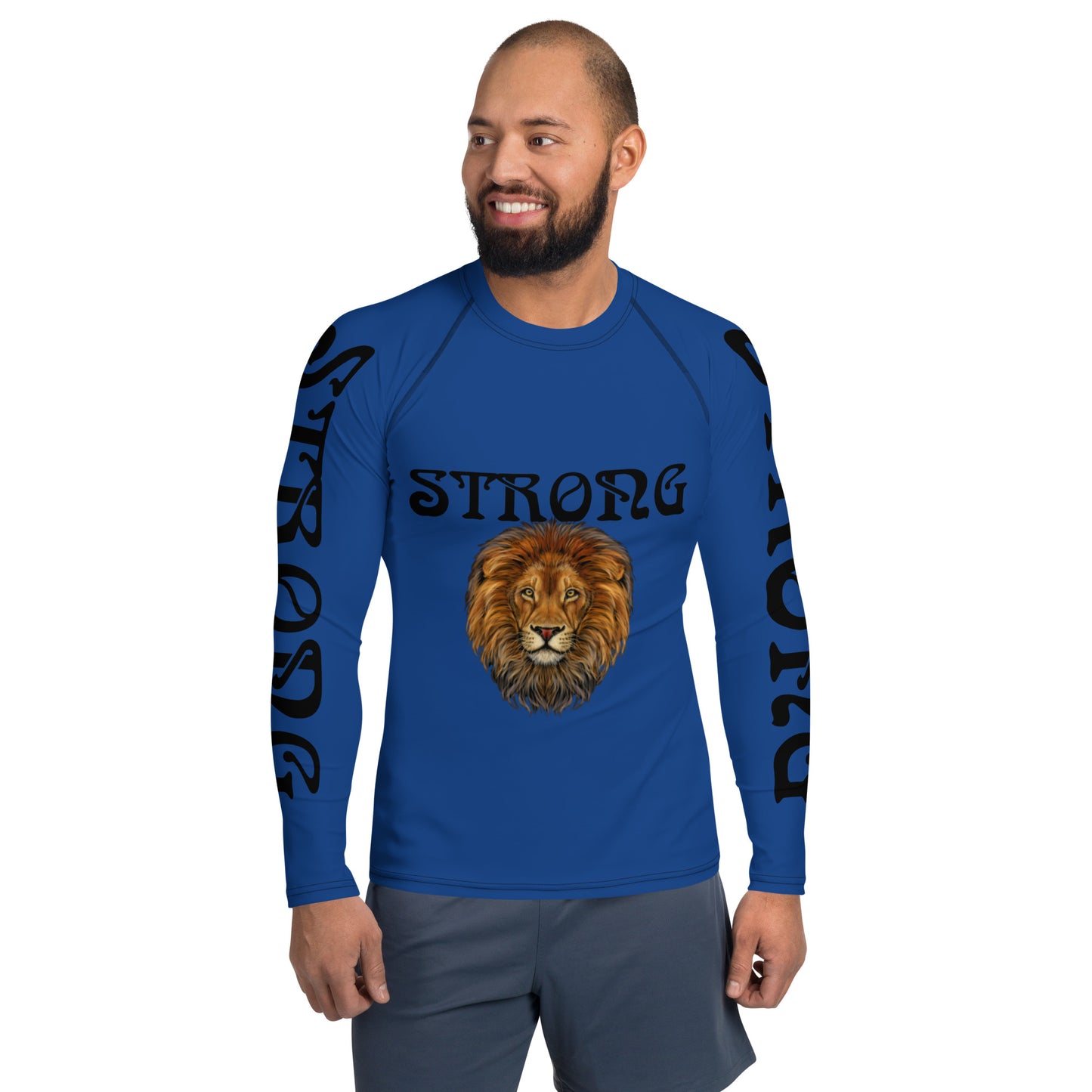 “STRONG”Blue Men's Rash Guard W/Black Font