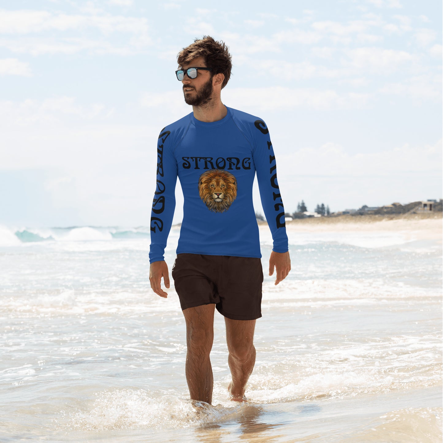 “STRONG”Blue Men's Rash Guard W/Black Font