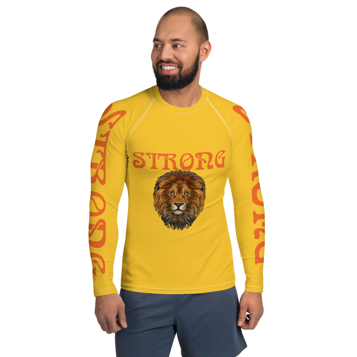 “STRONG”Yellow Men's Rash Guard W/Orange Font
