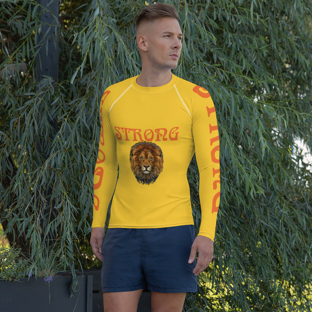 “STRONG”Yellow Men's Rash Guard W/Orange Font