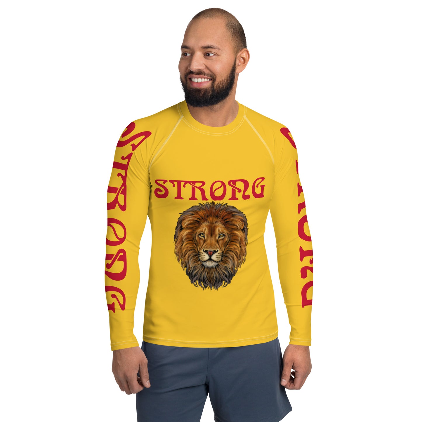 “STRONG”Yellow Men's Rash Guard W/Red Font