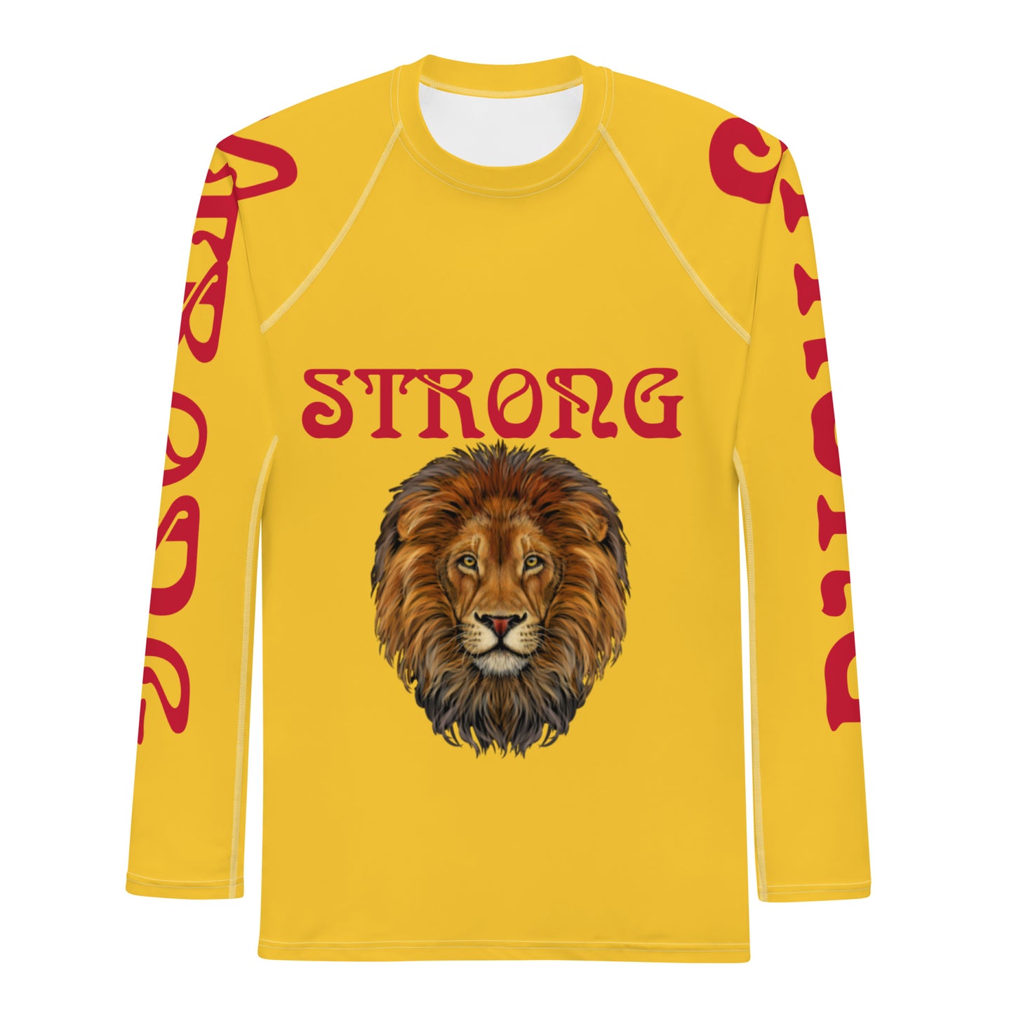 “STRONG”Yellow Men's Rash Guard W/Red Font