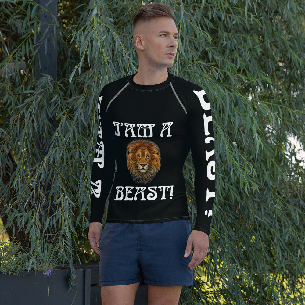 “I’AM A BEAST!”Black Men's Rash Guard W/White Font