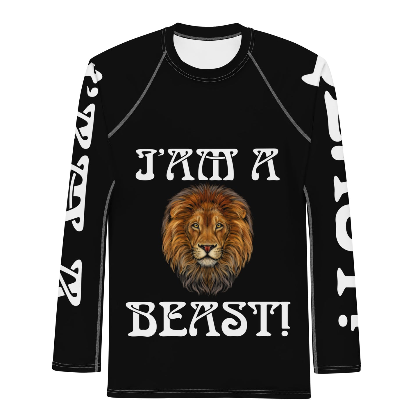 “I’AM A BEAST!”Black Men's Rash Guard W/White Font