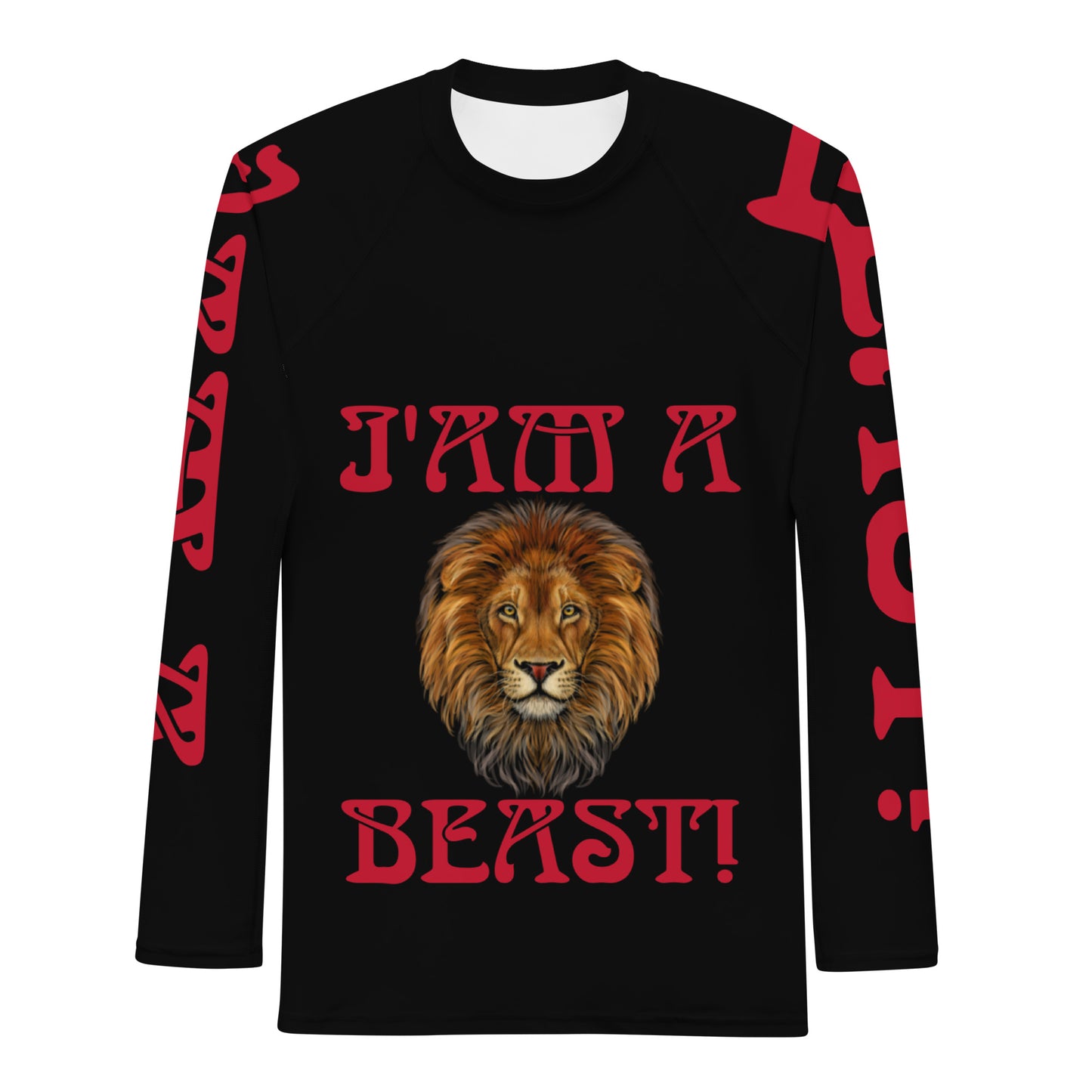 “I’AM A BEAST!”Black Men's Rash Guard W/Red Font