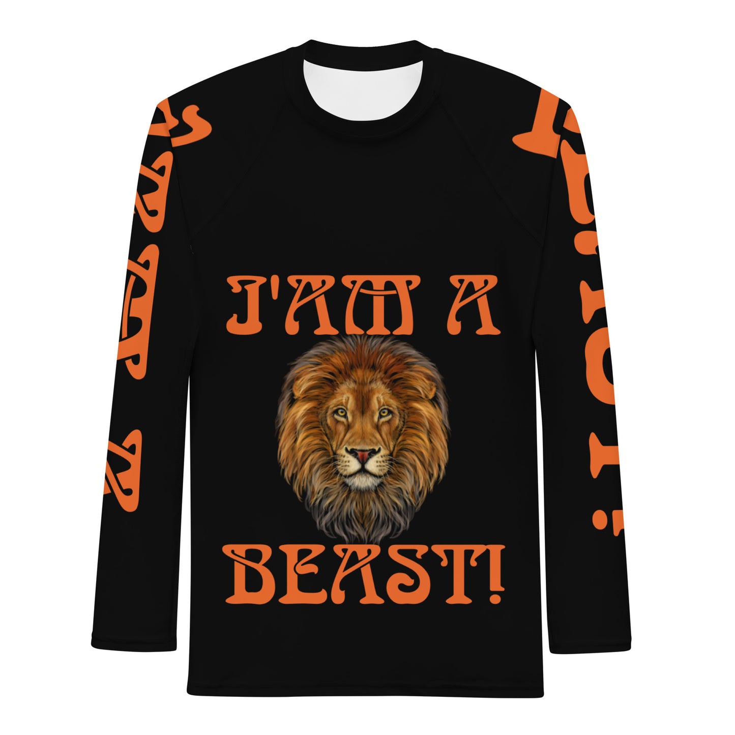 “I’AM A BEAST!”Black Men's Rash Guard W/Orange Font
