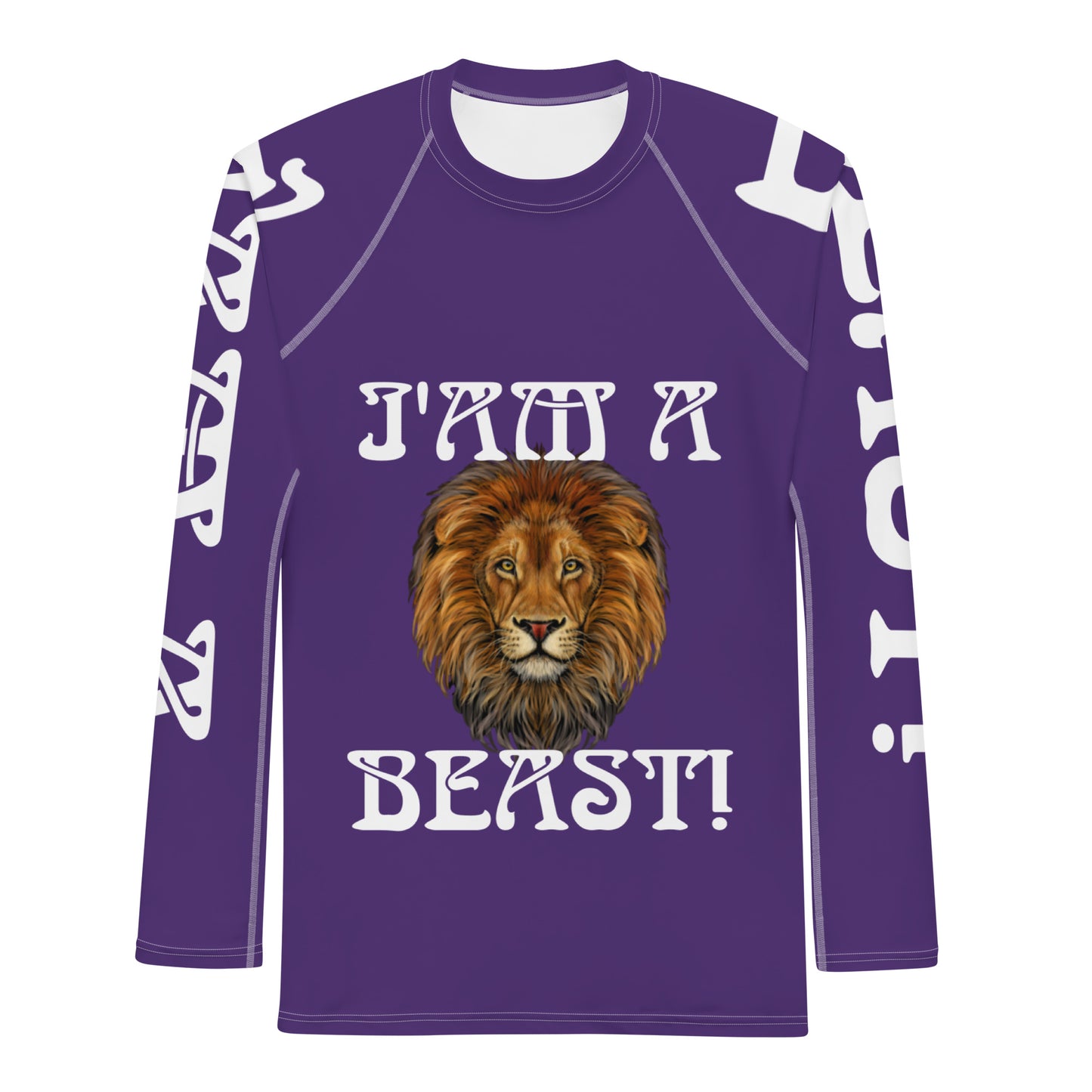 “I’AM A BEAST!”Purple Men's Rash Guard W/White Font