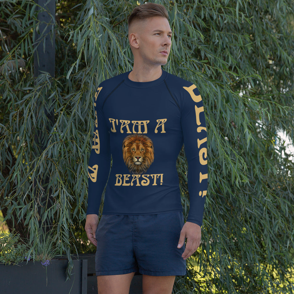 “I’AM A BEAST!”Navy Men's Rash Guard W/Fawn Font