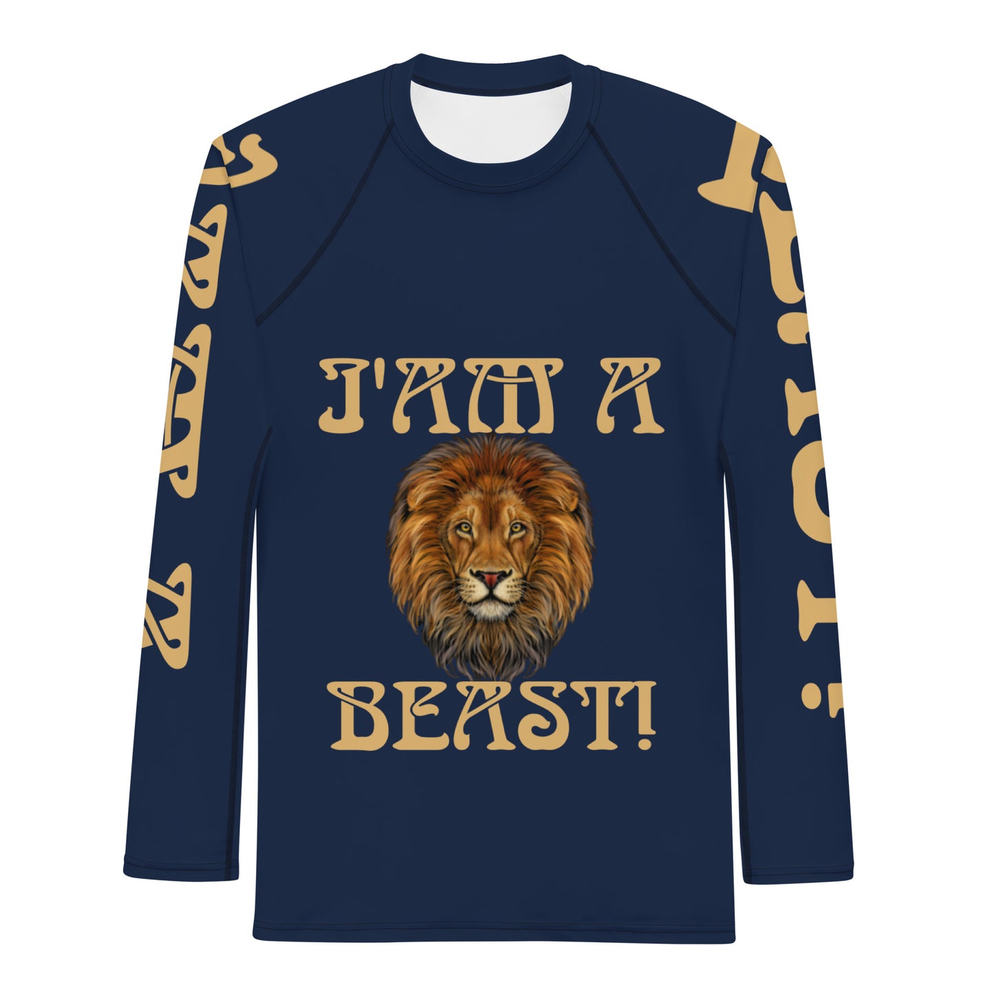 “I’AM A BEAST!”Navy Men's Rash Guard W/Fawn Font