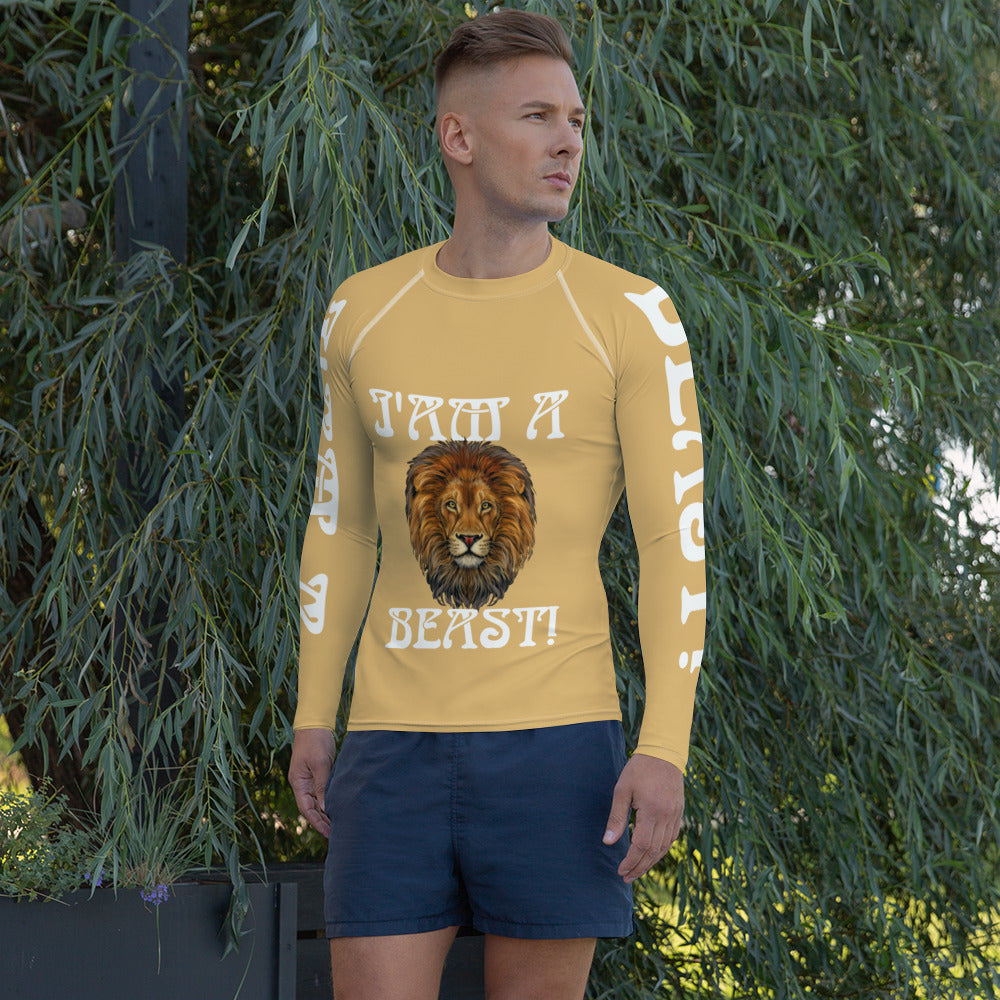 “I’AM A BEAST!” Fawn Men's Rash Guard W/White Font