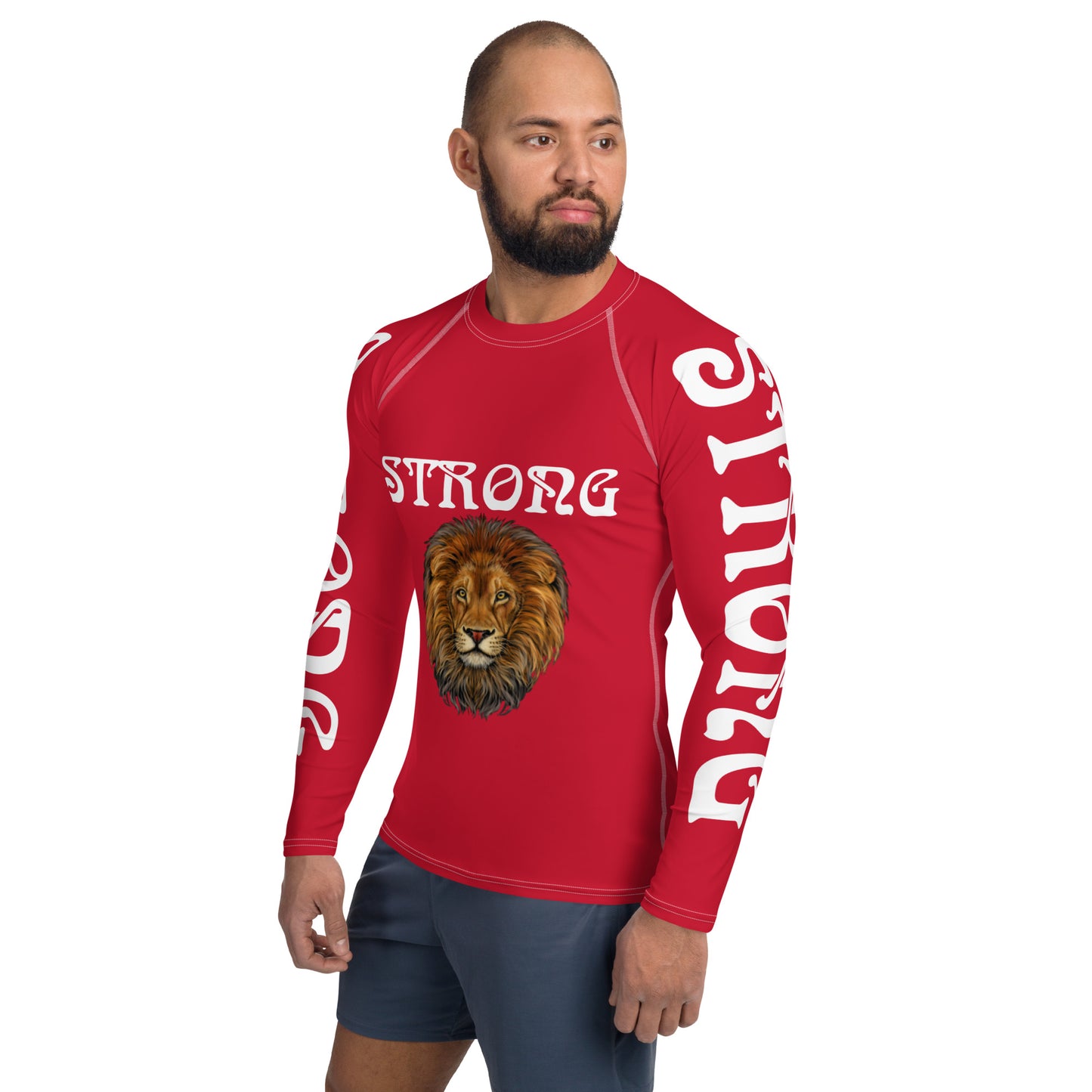 “STRONG”Red Men's Rash Guard W/White Font