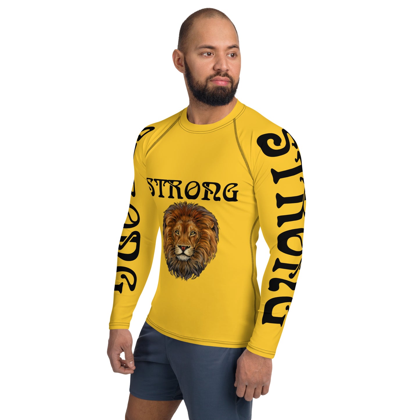“STRONG”Yellow Men's Rash Guard W/Black Font
