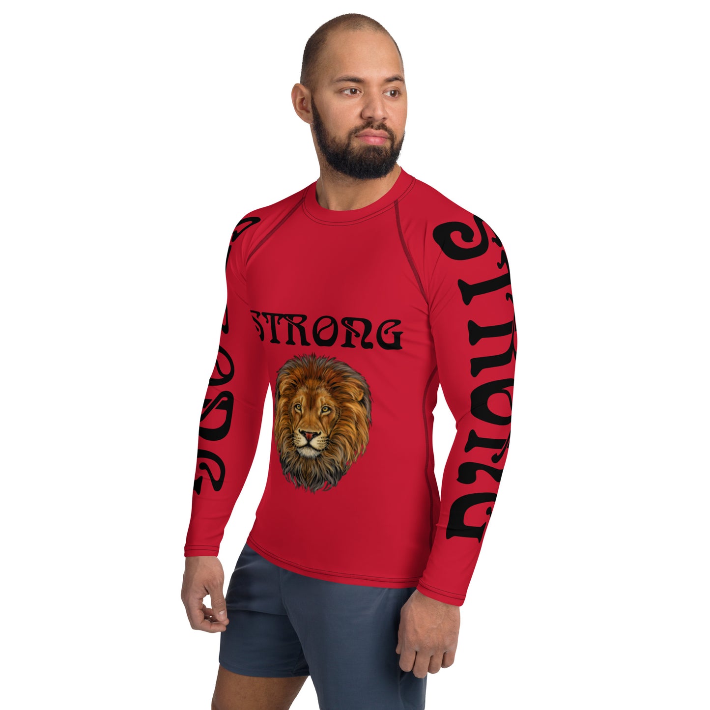 “STRONG”Red Men's Rash Guard W/Black Font
