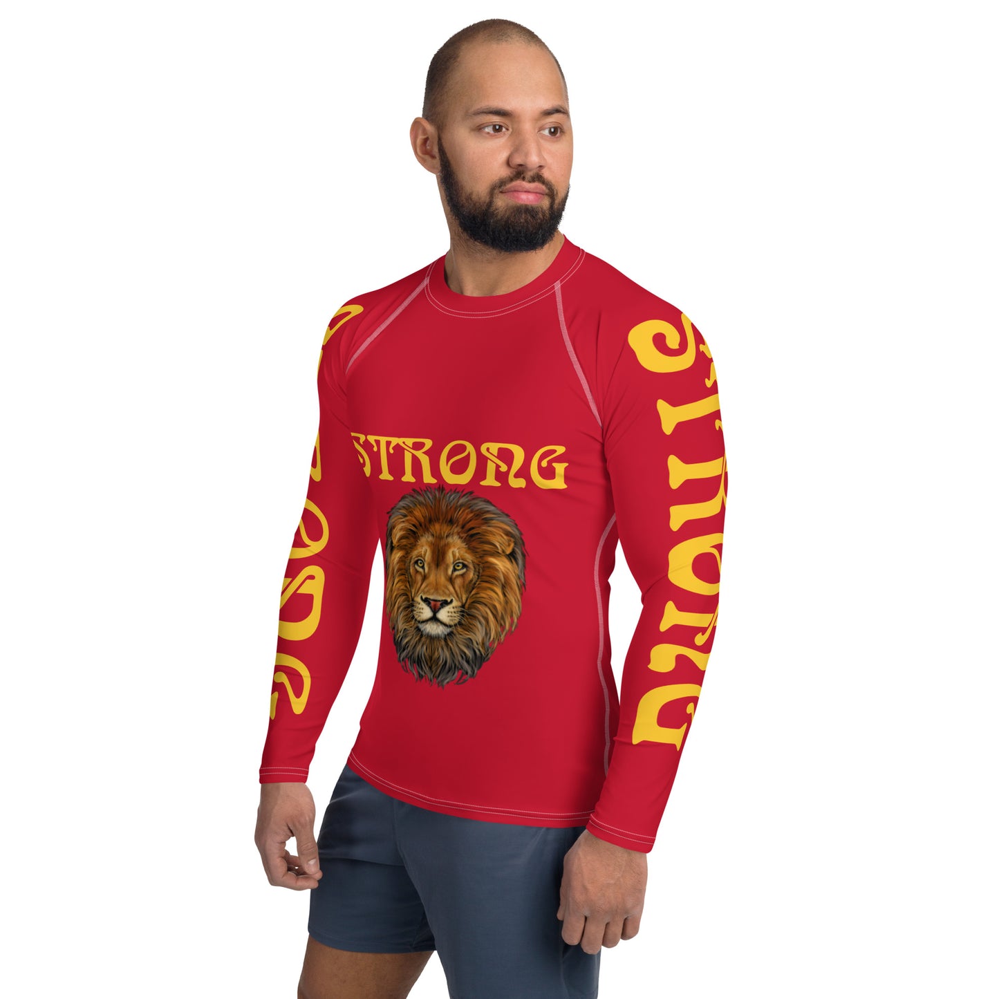 “STRONG”Red Men's Rash Guard W/Yellow Font