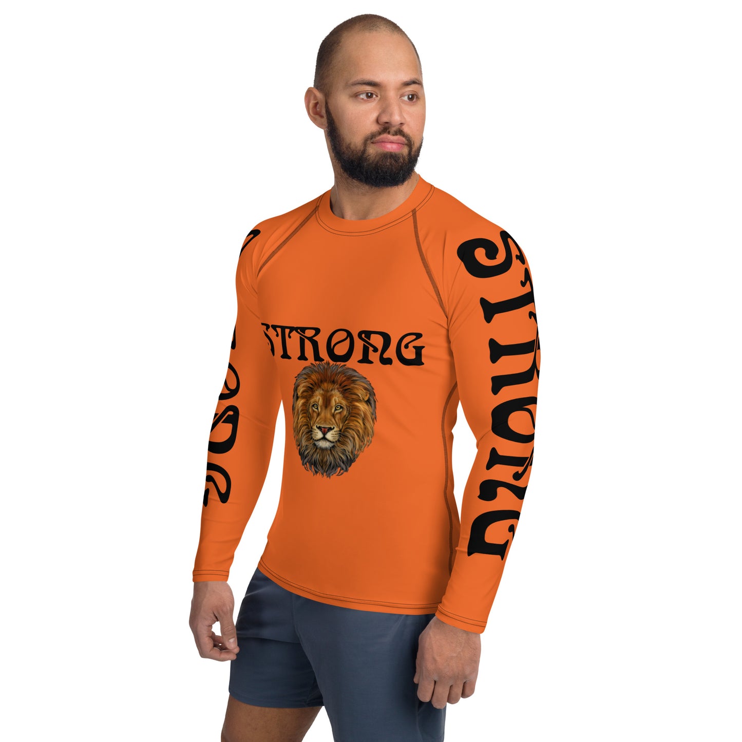 “STRONG”Orange Men's Rash Guard W/Black Font