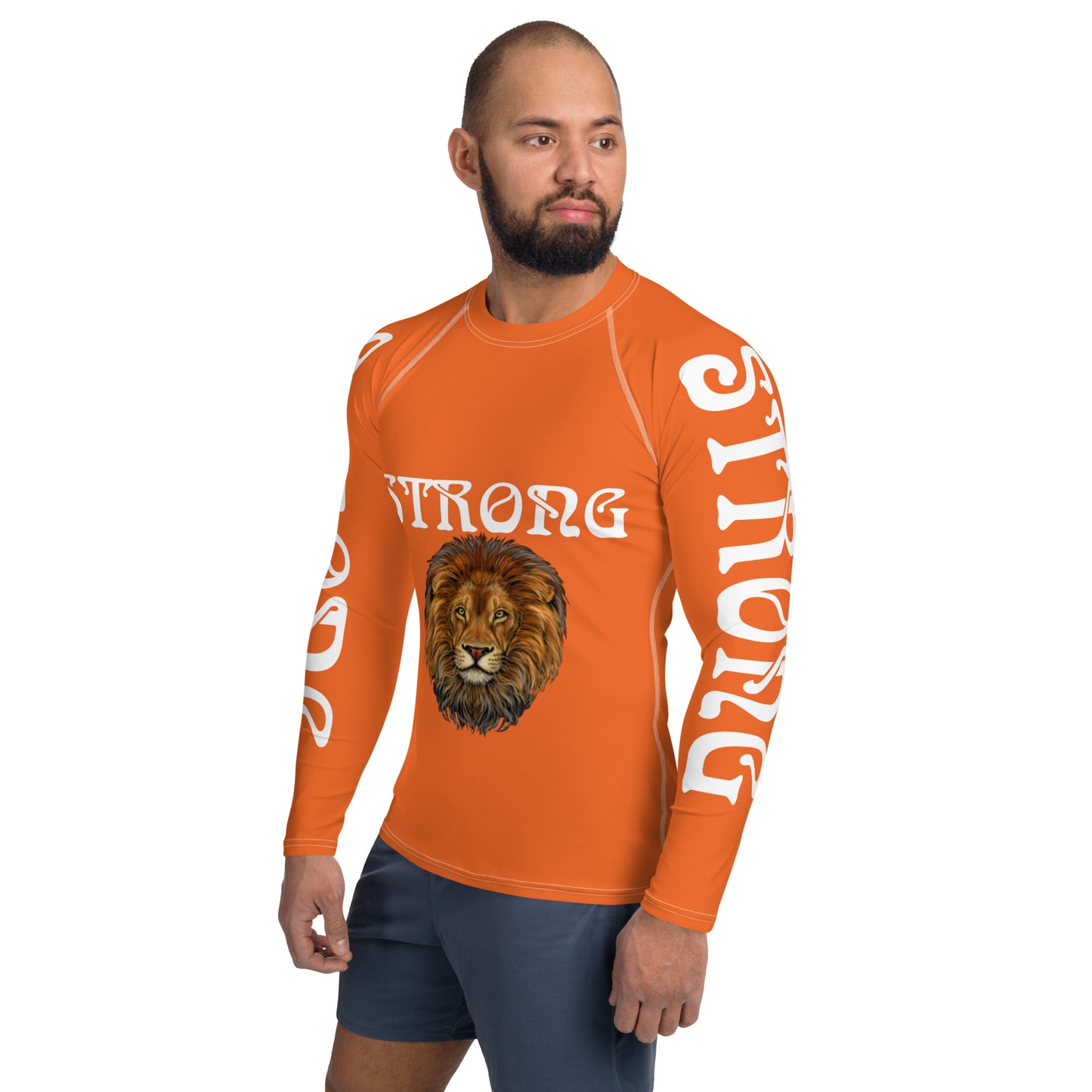 “STRONG”Orange Men's Rash Guard W/White Font
