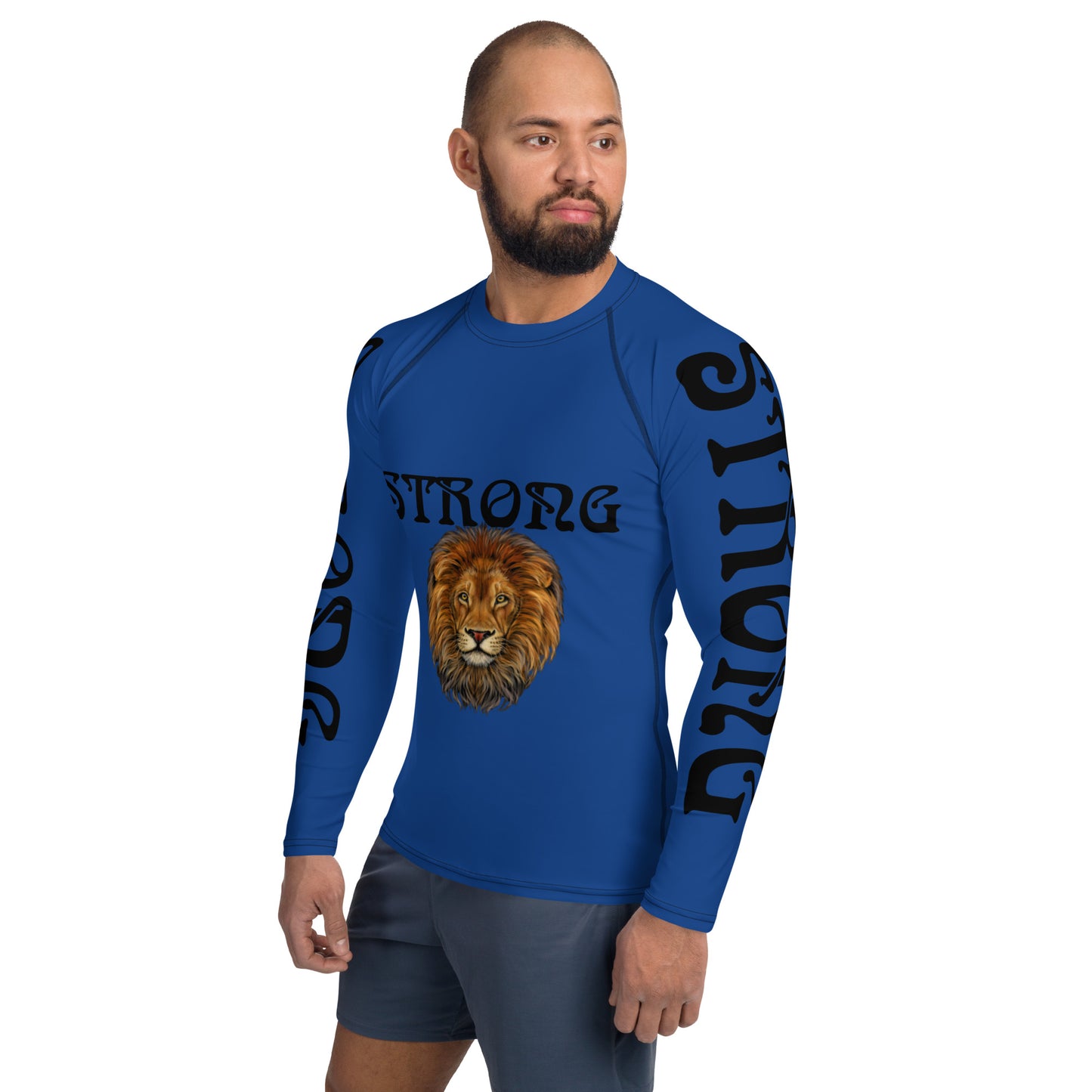 “STRONG”Blue Men's Rash Guard W/Black Font