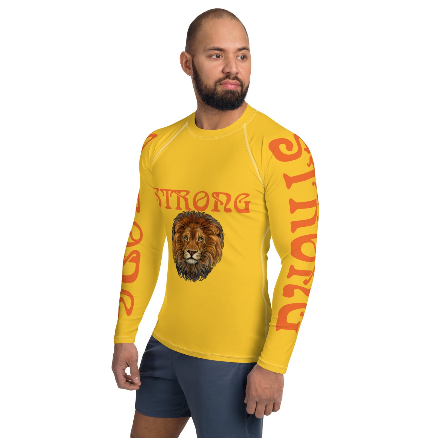 “STRONG”Yellow Men's Rash Guard W/Orange Font