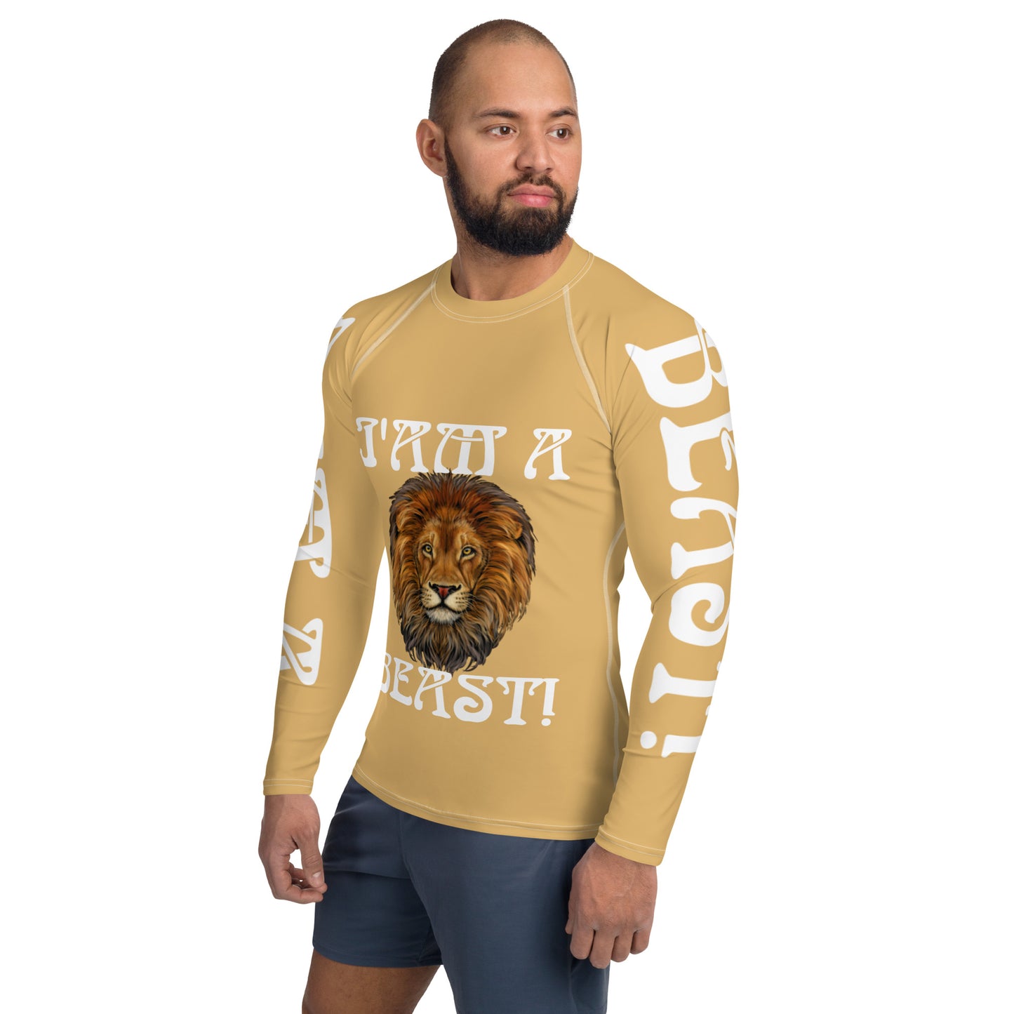 “I’AM A BEAST!” Fawn Men's Rash Guard W/White Font