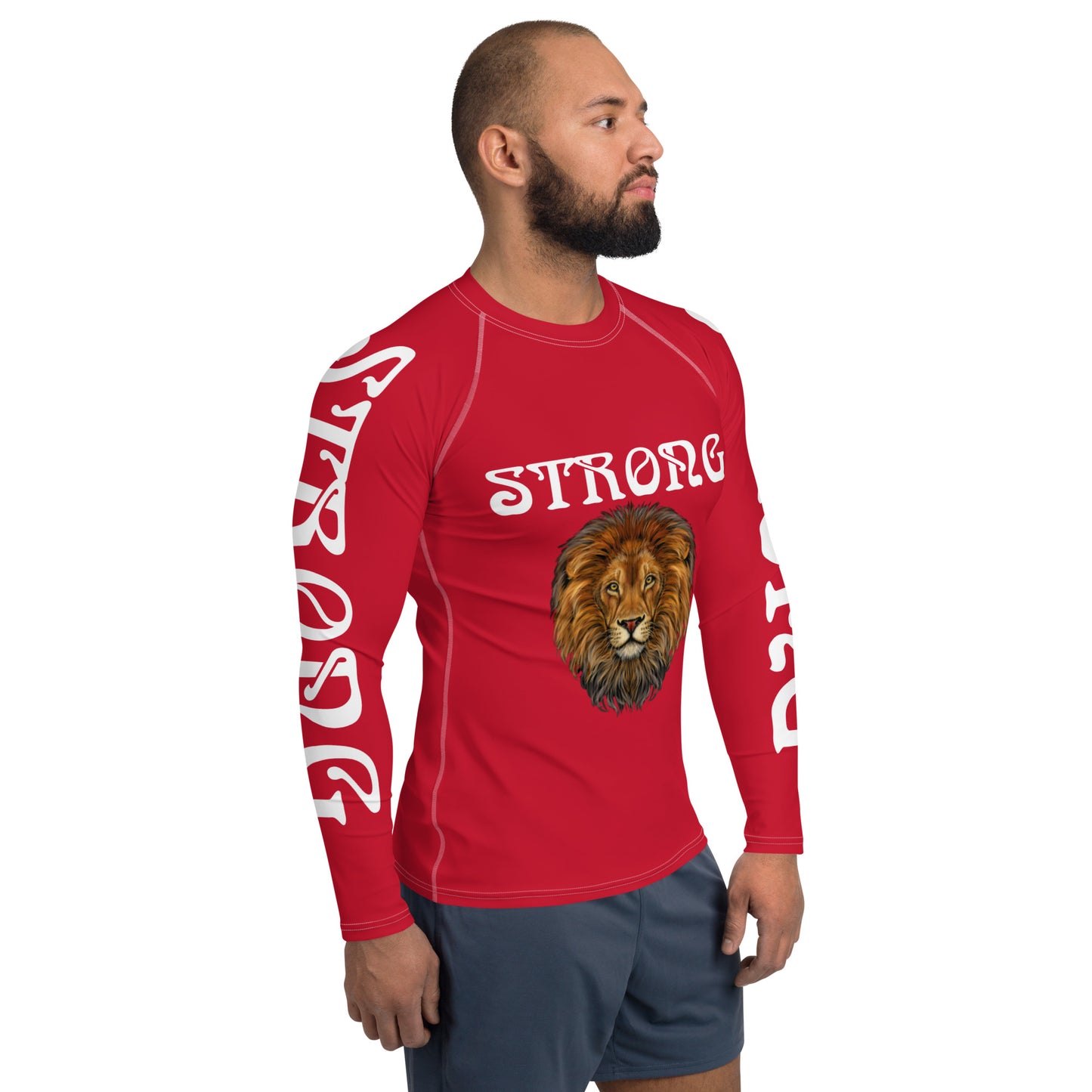 “STRONG”Red Men's Rash Guard W/White Font