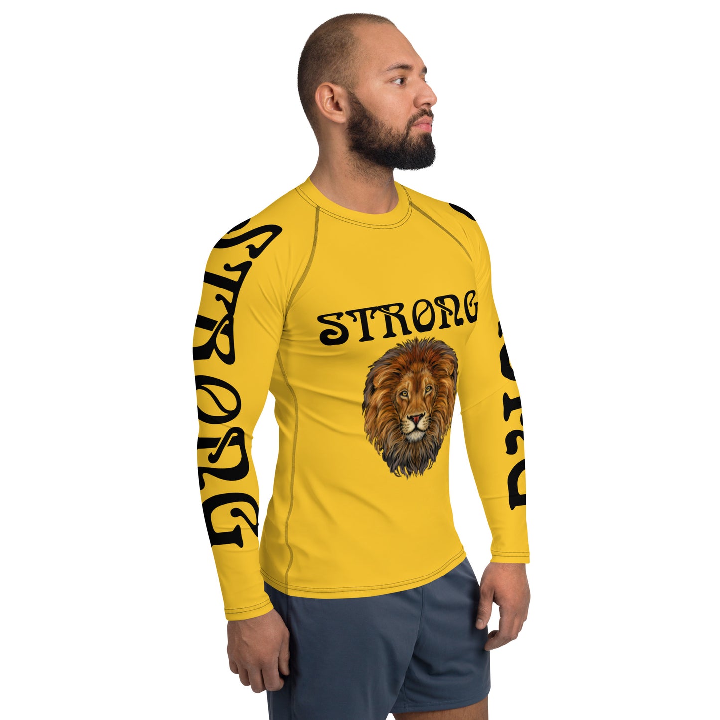“STRONG”Yellow Men's Rash Guard W/Black Font