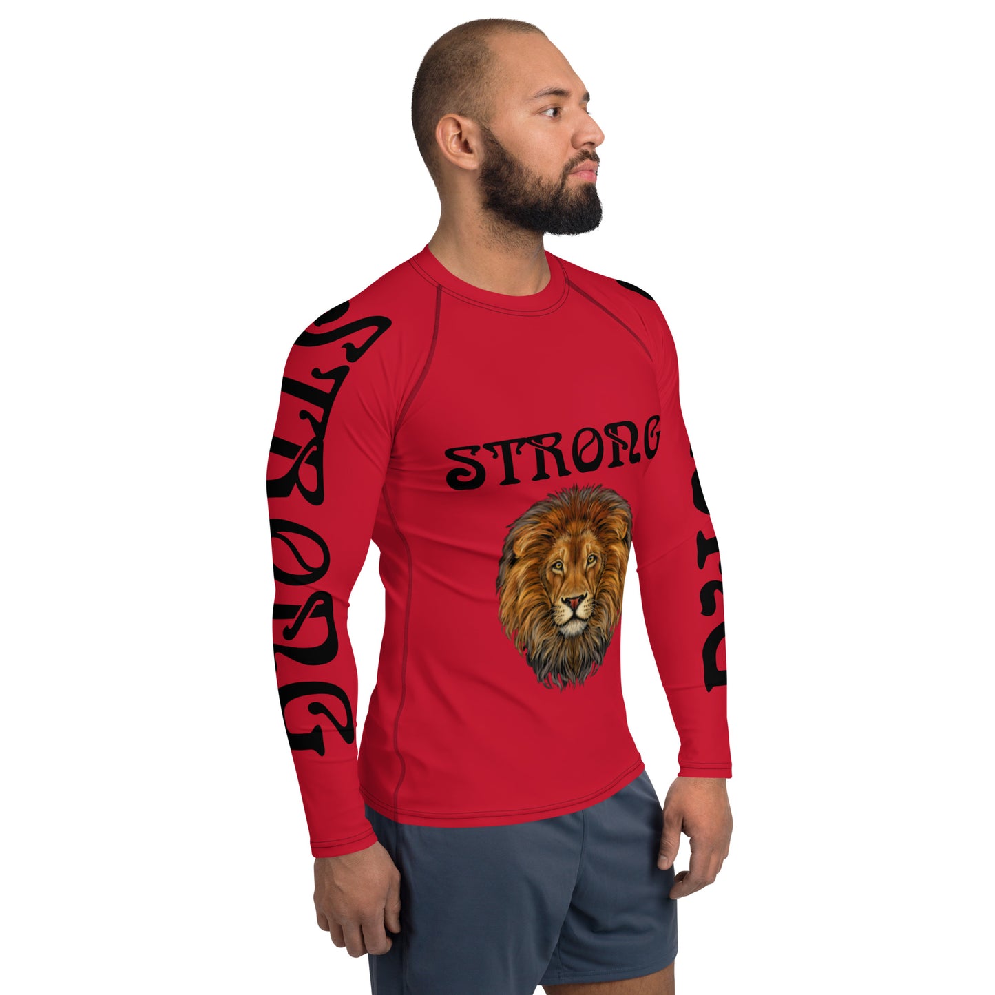 “STRONG”Red Men's Rash Guard W/Black Font