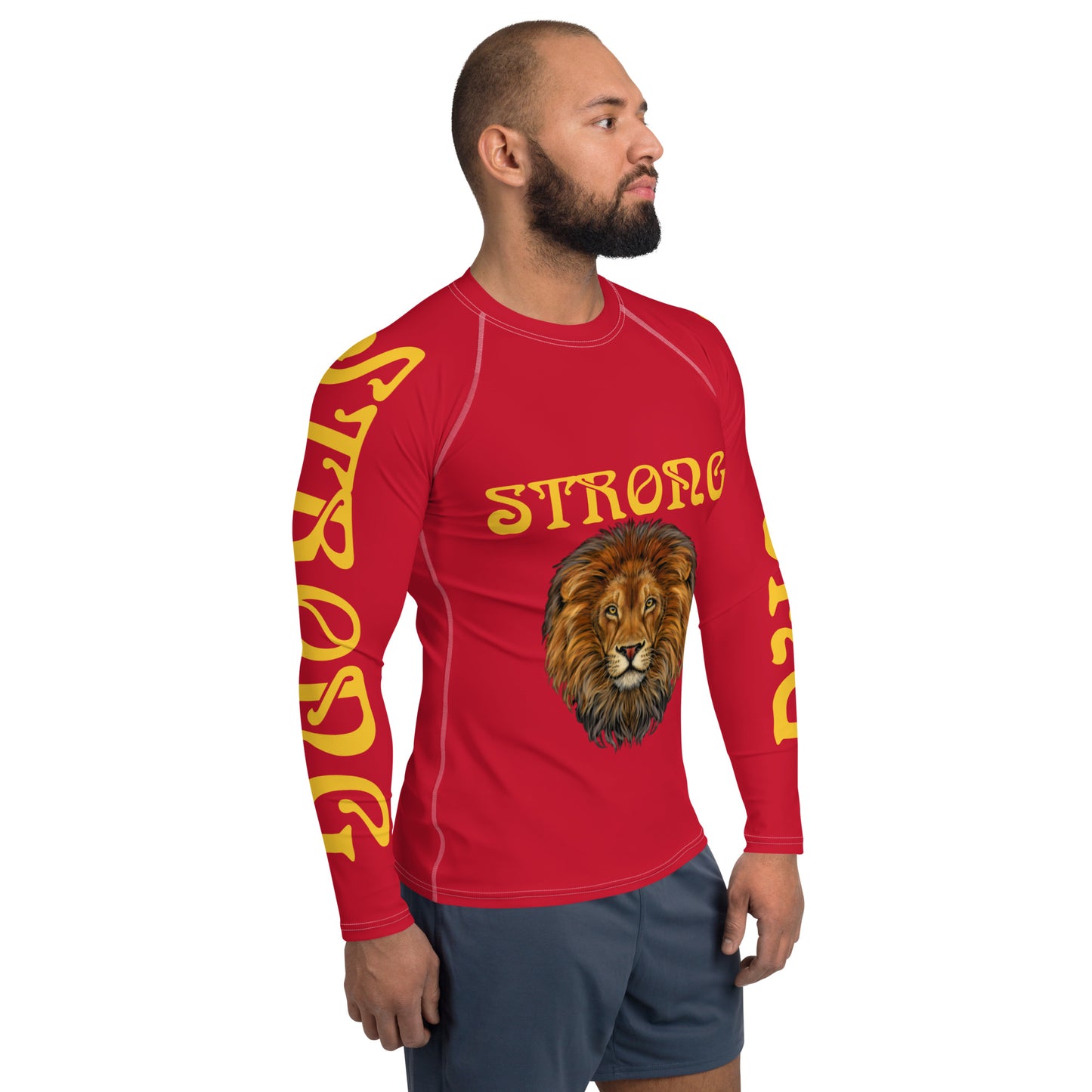 “STRONG”Red Men's Rash Guard W/Yellow Font