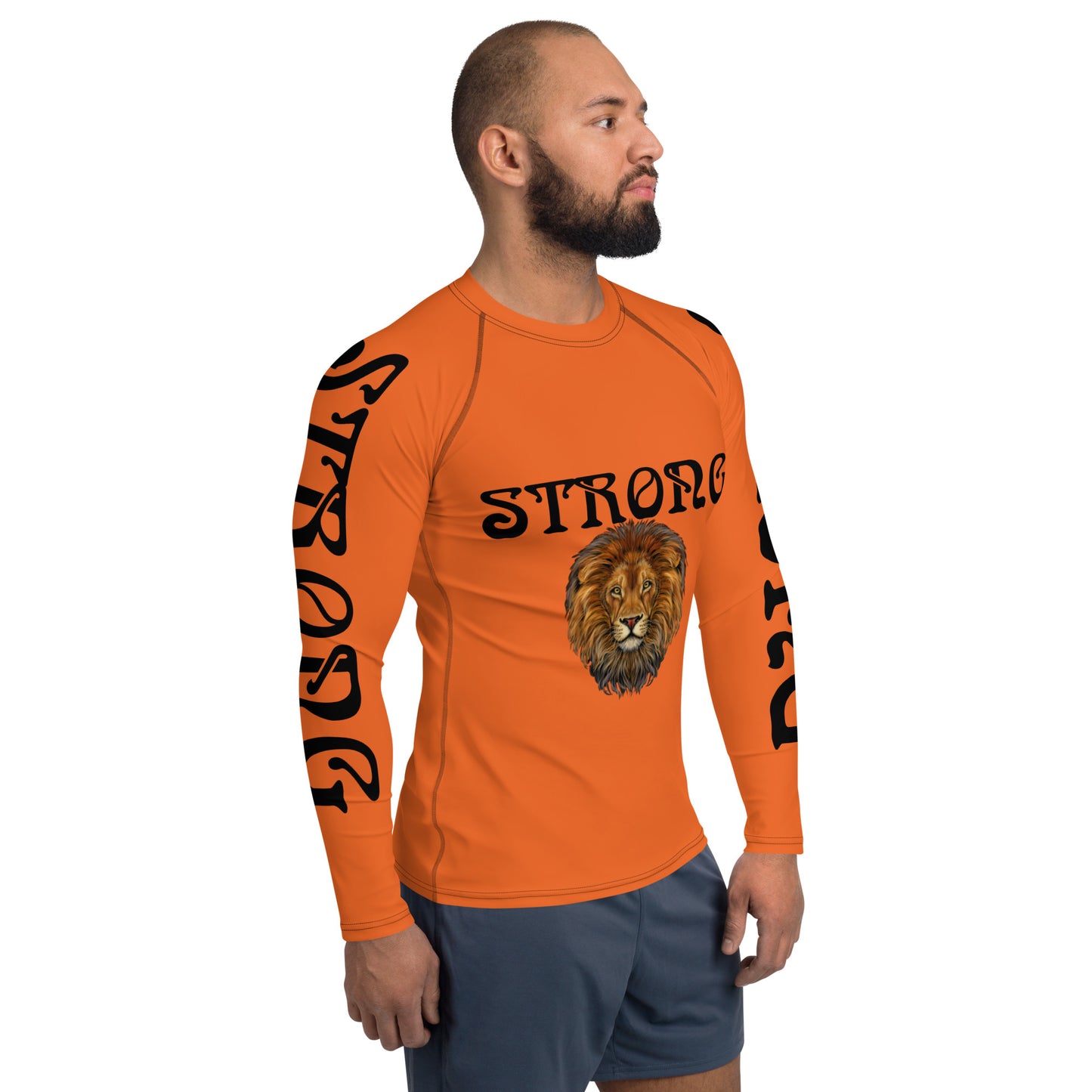 “STRONG”Orange Men's Rash Guard W/Black Font