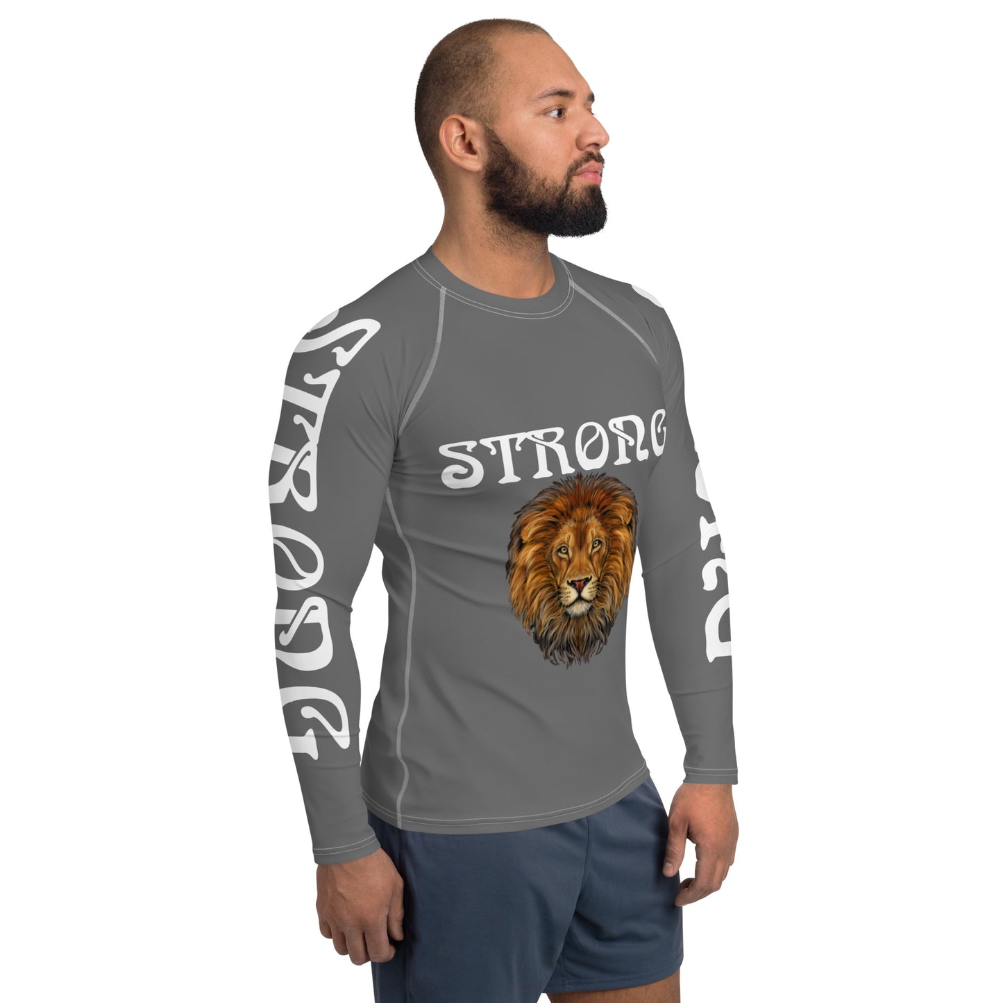 “STRONG”Grey Men's Rash Guard W/White Font