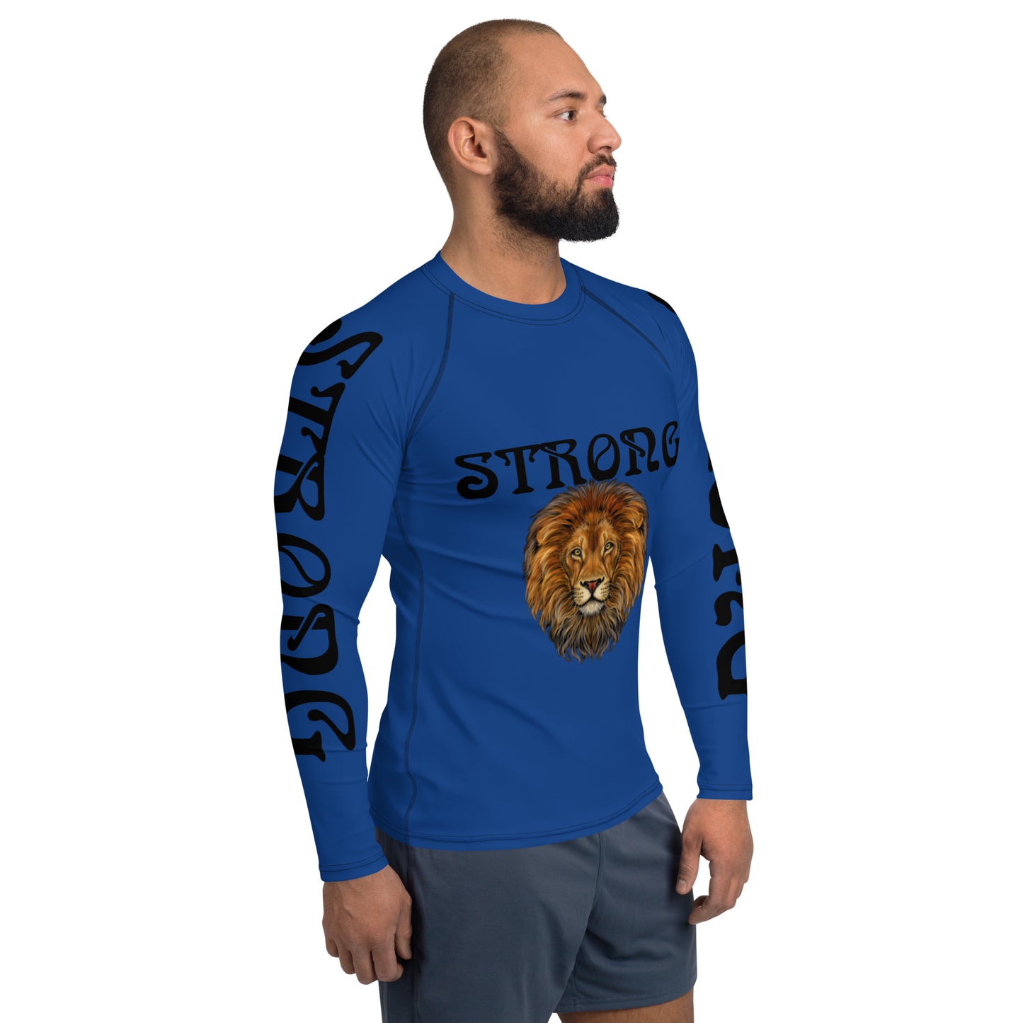 “STRONG”Blue Men's Rash Guard W/Black Font