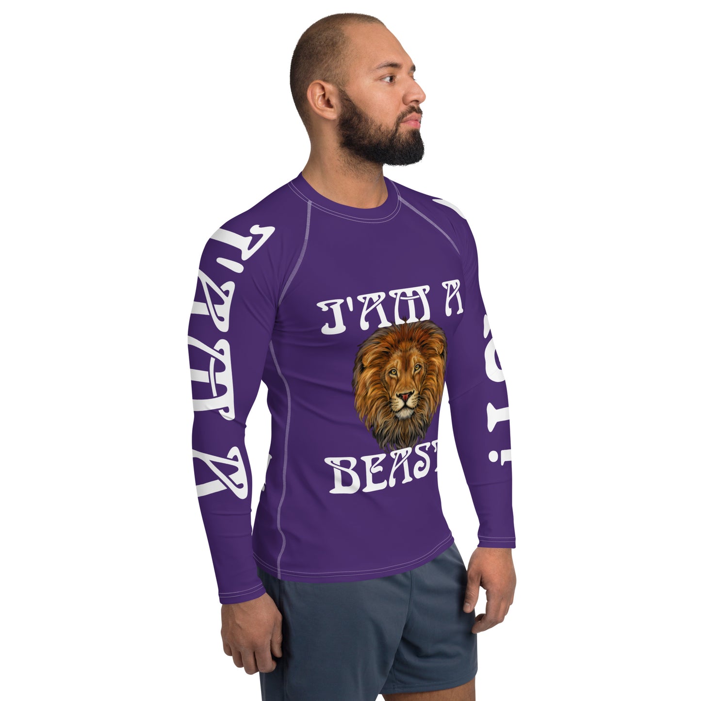 “I’AM A BEAST!”Purple Men's Rash Guard W/White Font
