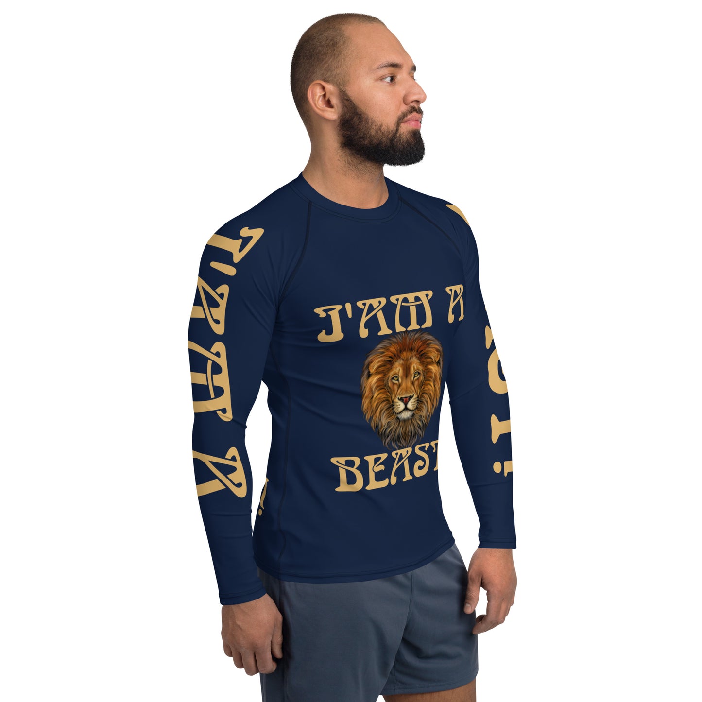 “I’AM A BEAST!”Navy Men's Rash Guard W/Fawn Font