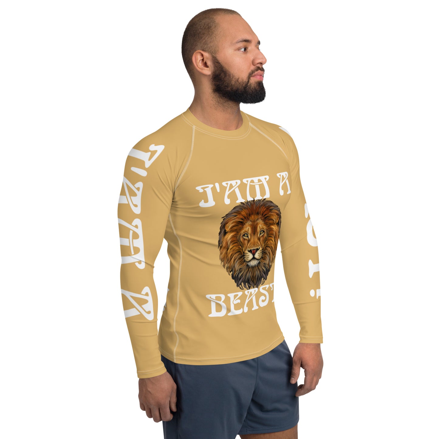 “I’AM A BEAST!” Fawn Men's Rash Guard W/White Font