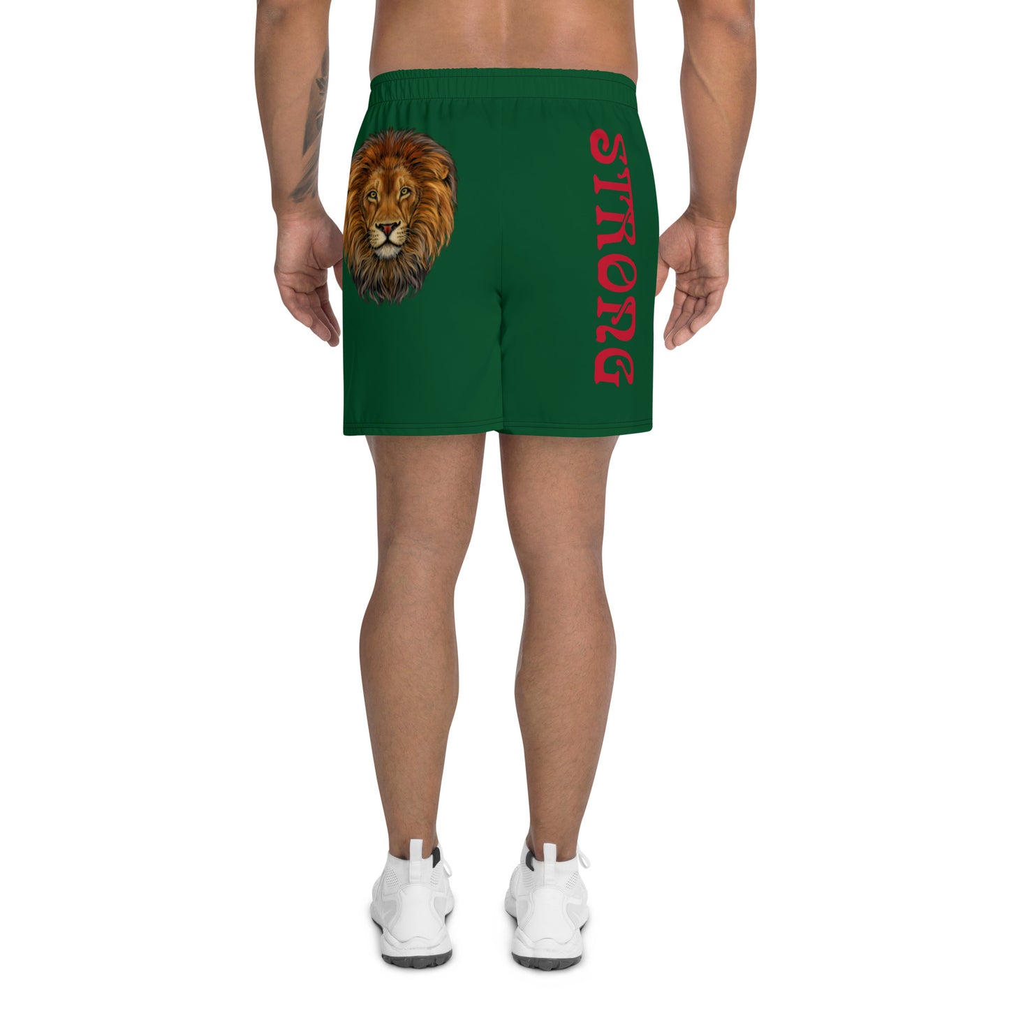“STRONG” Green Men's Athletic Shorts W/Red Font