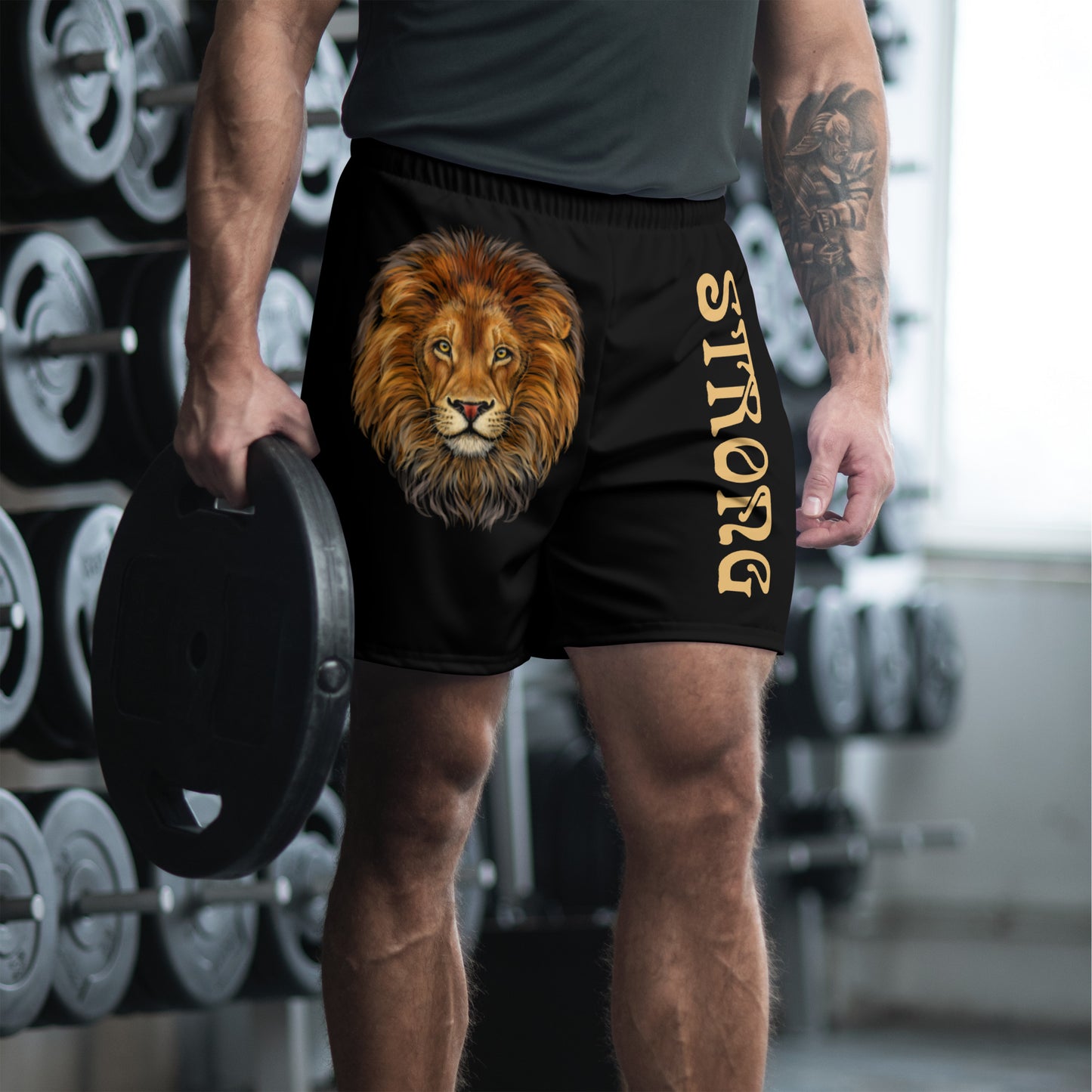 “STRONG”Black Men's Athletic Shorts W/Fawn Font