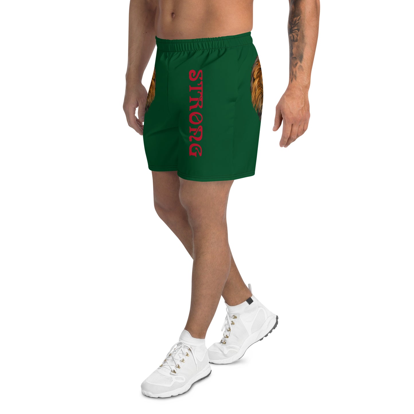 “STRONG” Green Men's Athletic Shorts W/Red Font