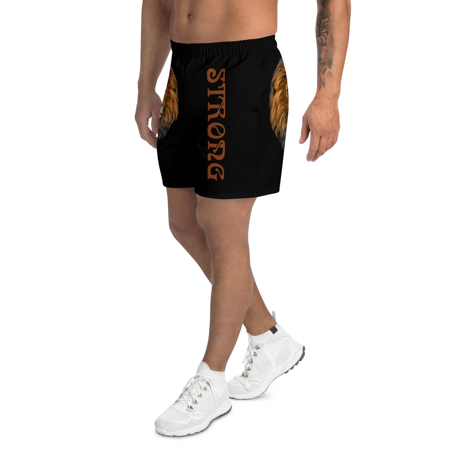 “STRONG”Black Men's Athletic Shorts W/Brown Font