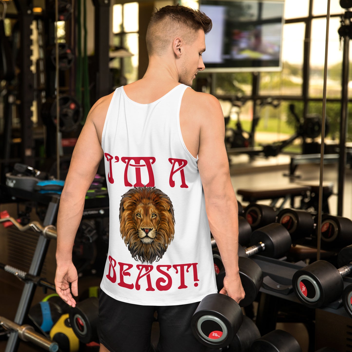 “I’M A BEAST!”White Men’s Tank Top W/Red Font