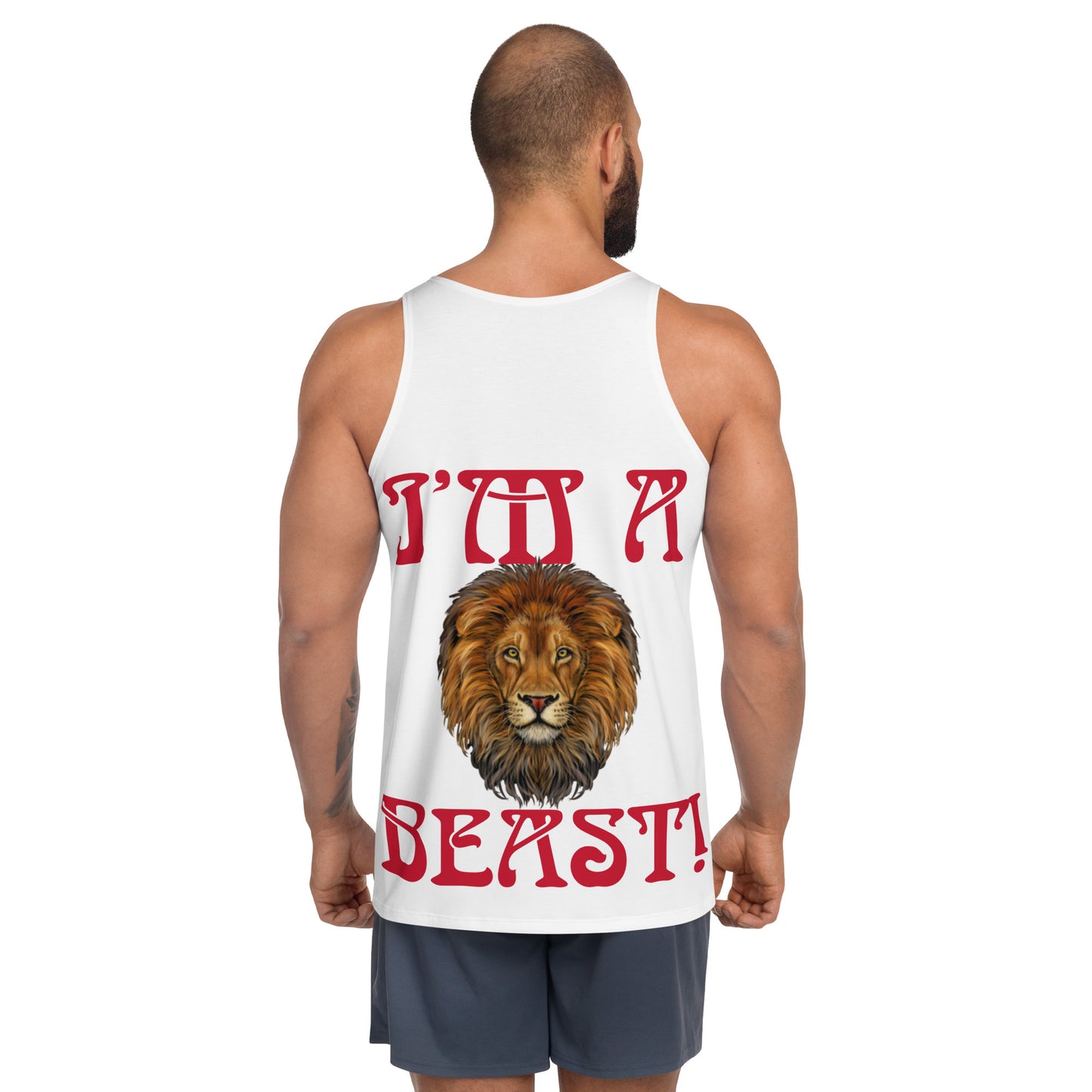 “I’M A BEAST!”White Men’s Tank Top W/Red Font