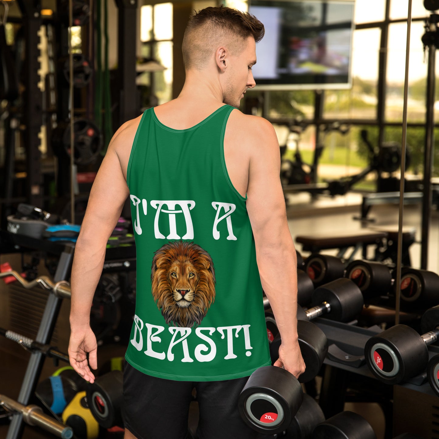 “I’M A BEAST!”Green Men’s Tank Top W/White Font