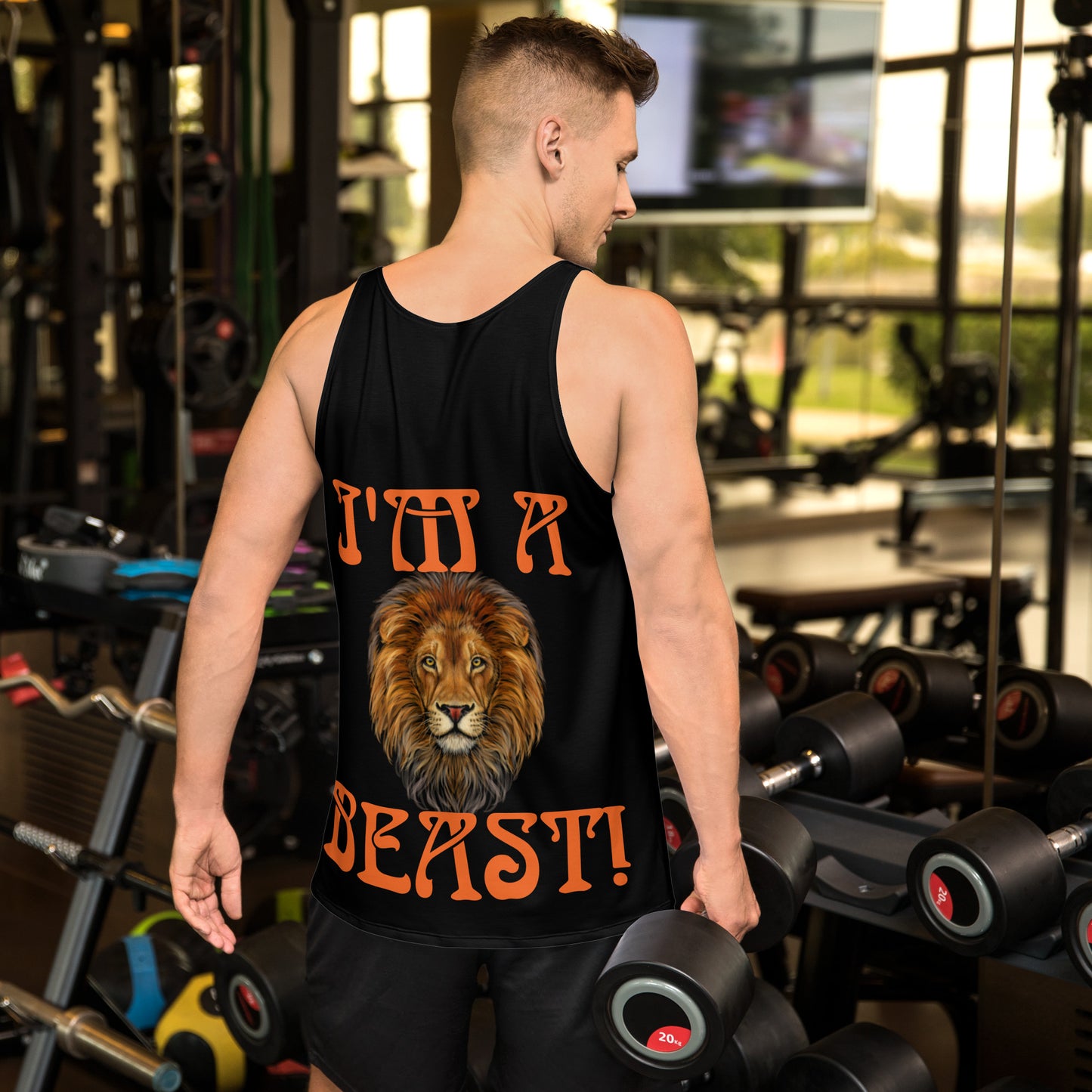 “I’M A BEAST!”Black Men’s Tank Top W/Orange Font