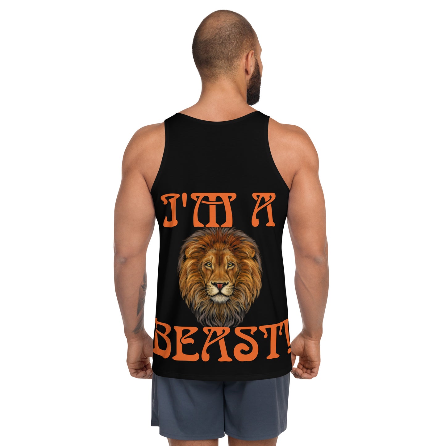 “I’M A BEAST!”Black Men’s Tank Top W/Orange Font