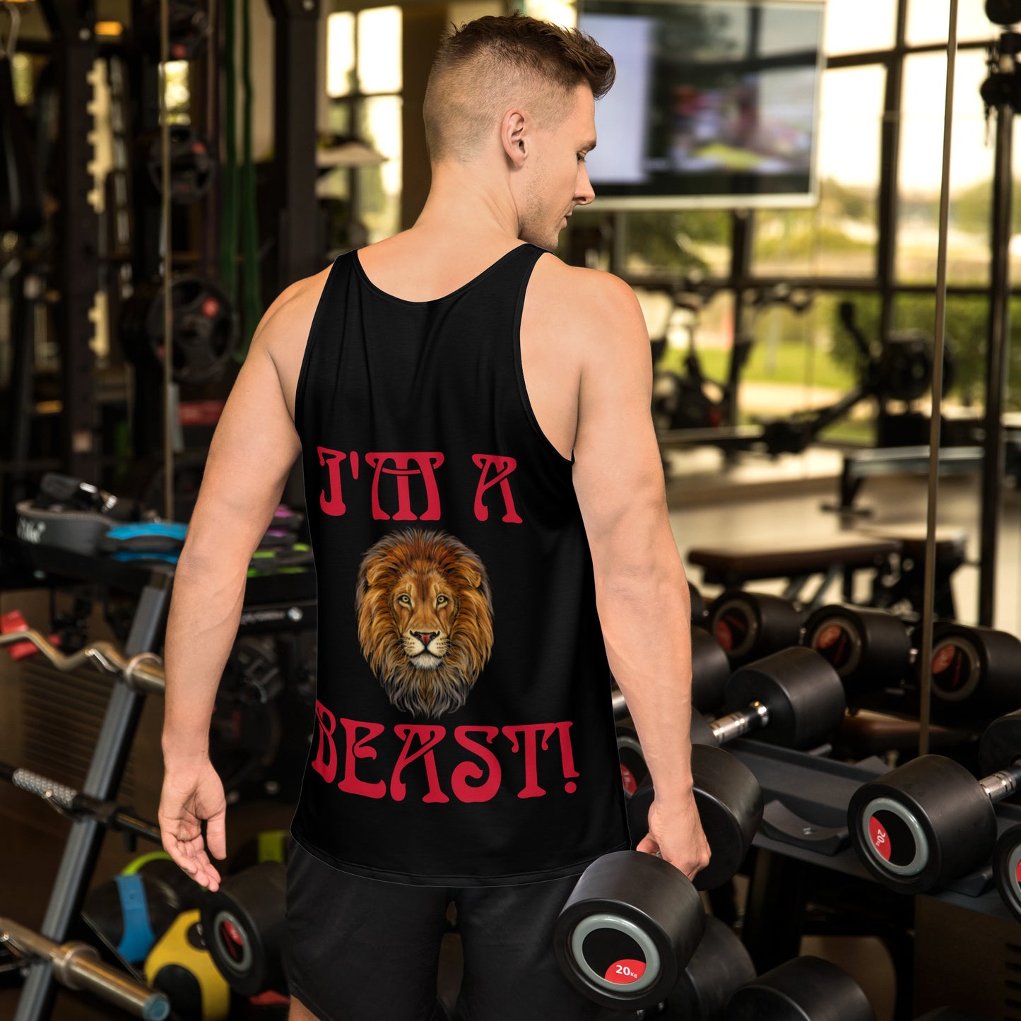 “I’M A BEAST!”Black Men’s Tank Top W/Red Font