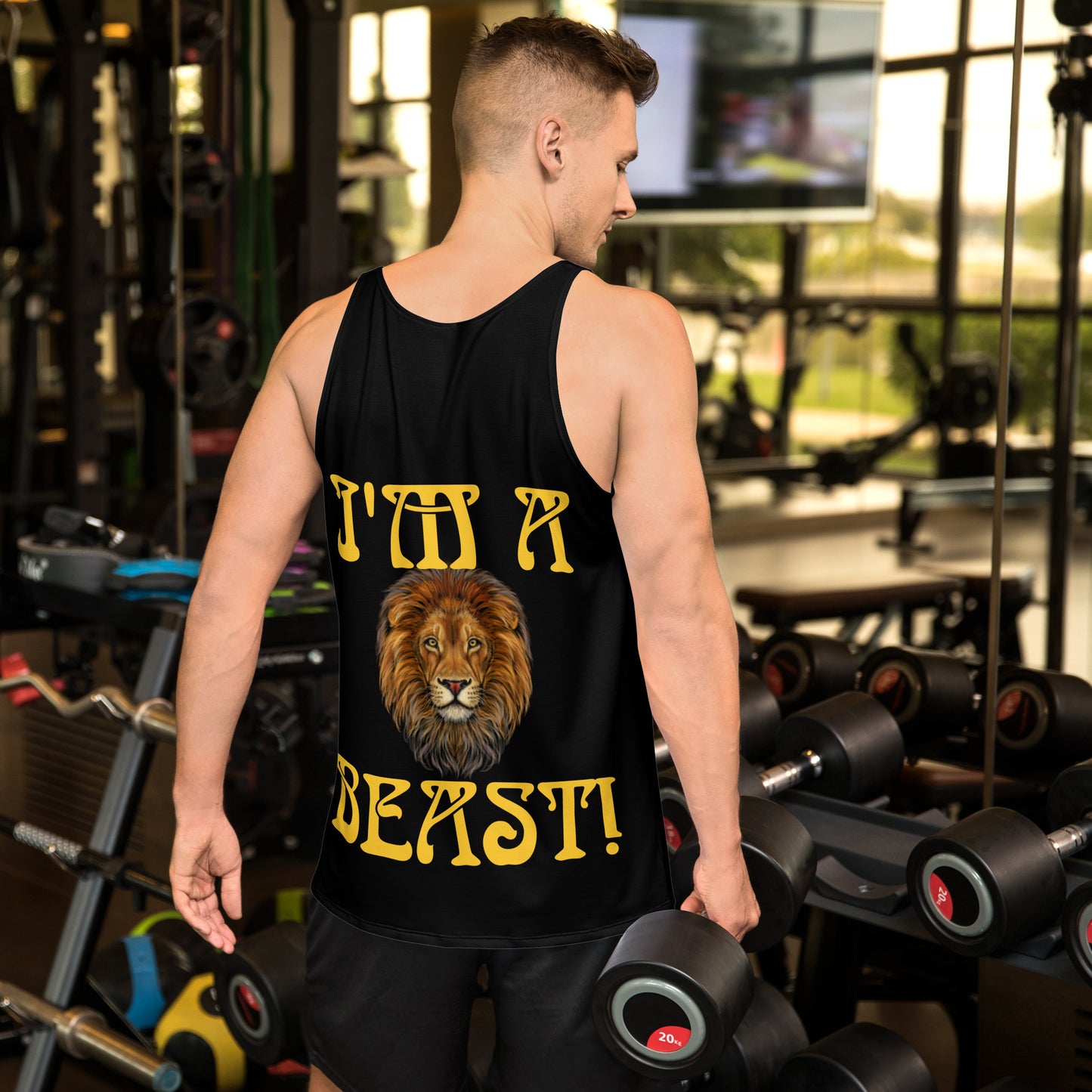 “I’M A BEAST!”Black Men’s Tank Top W/Yellow Font