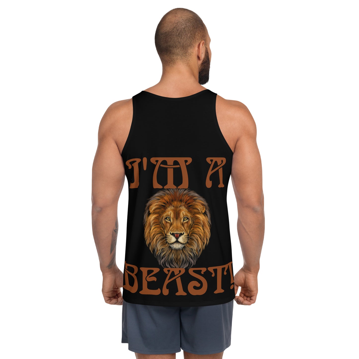 “I’M A BEAST!”Black Men’s Tank Top W/Brown Font