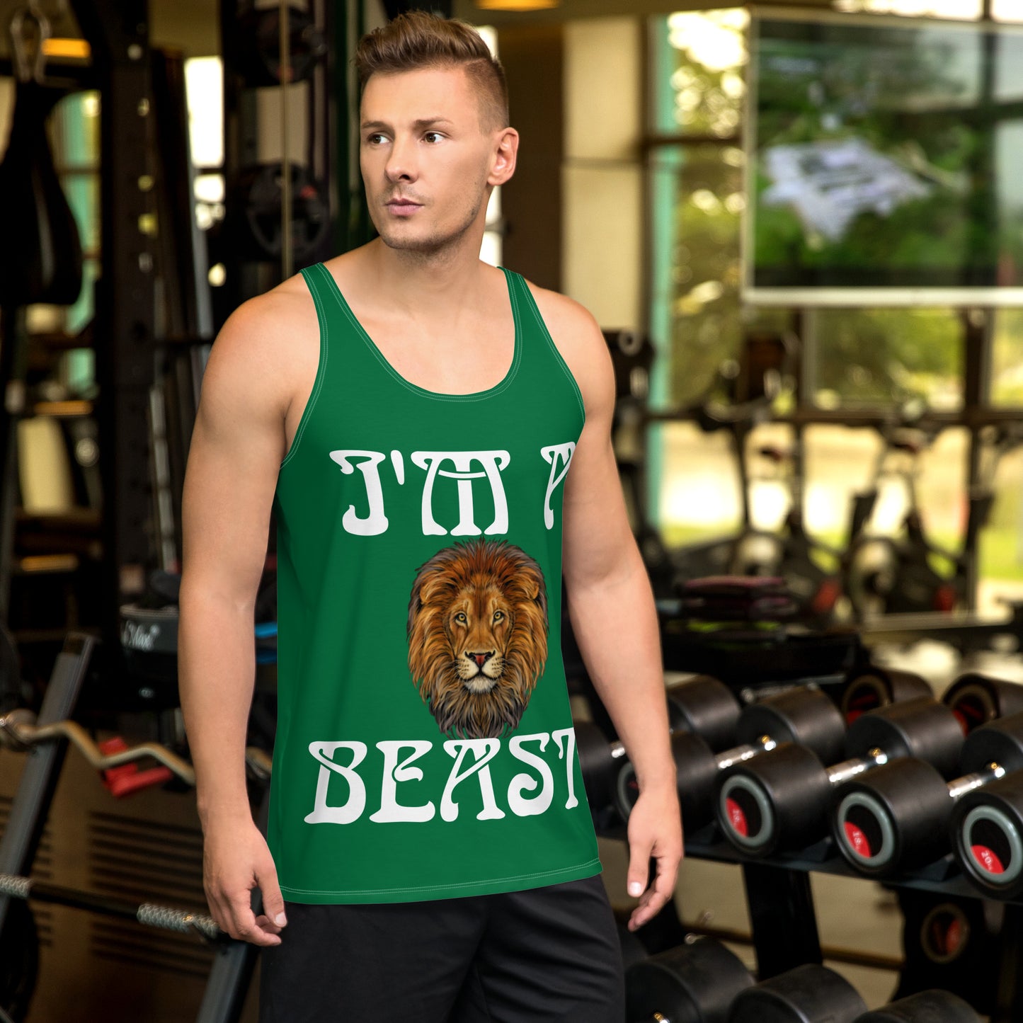 “I’M A BEAST!”Green Men’s Tank Top W/White Font