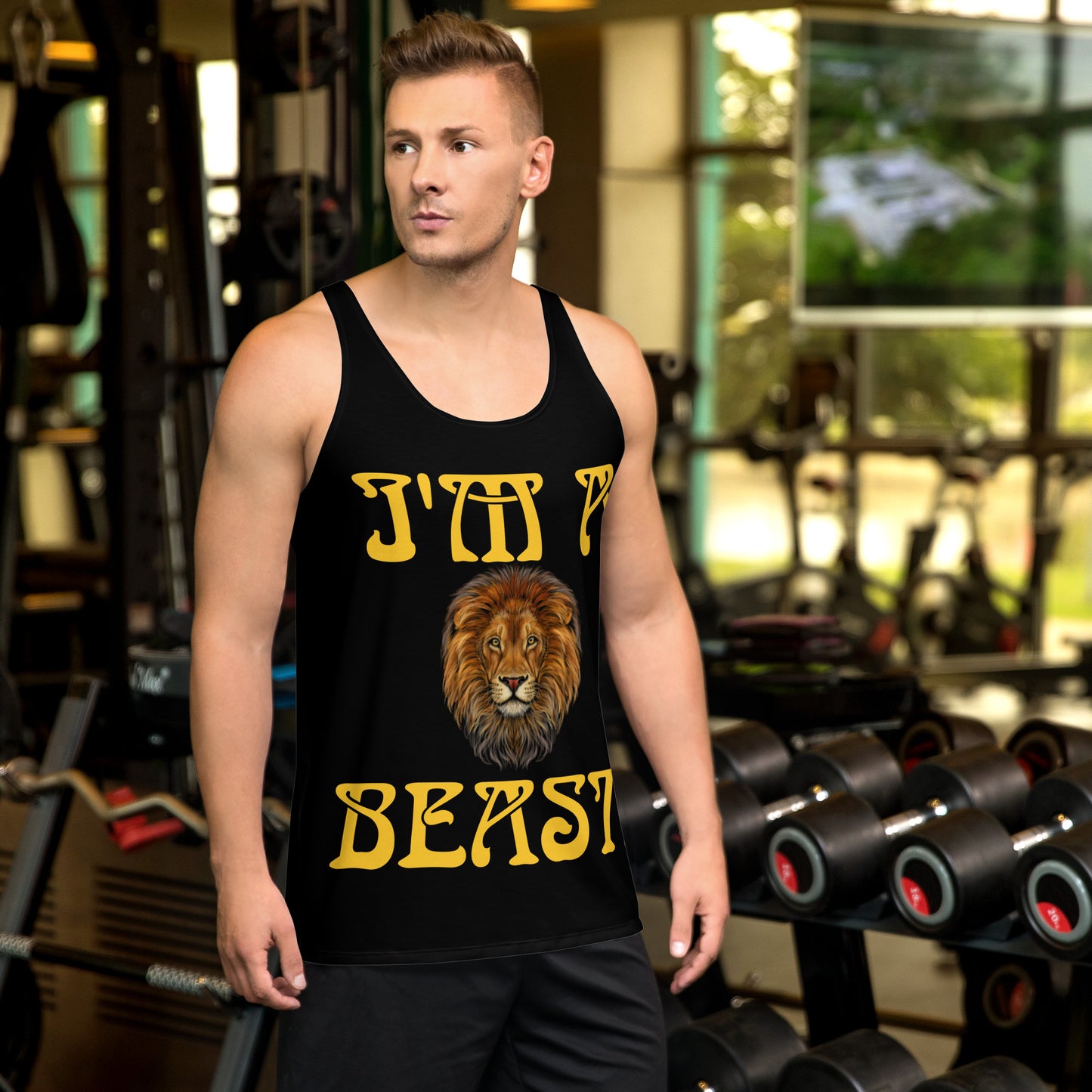 “I’M A BEAST!”Black Men’s Tank Top W/Yellow Font