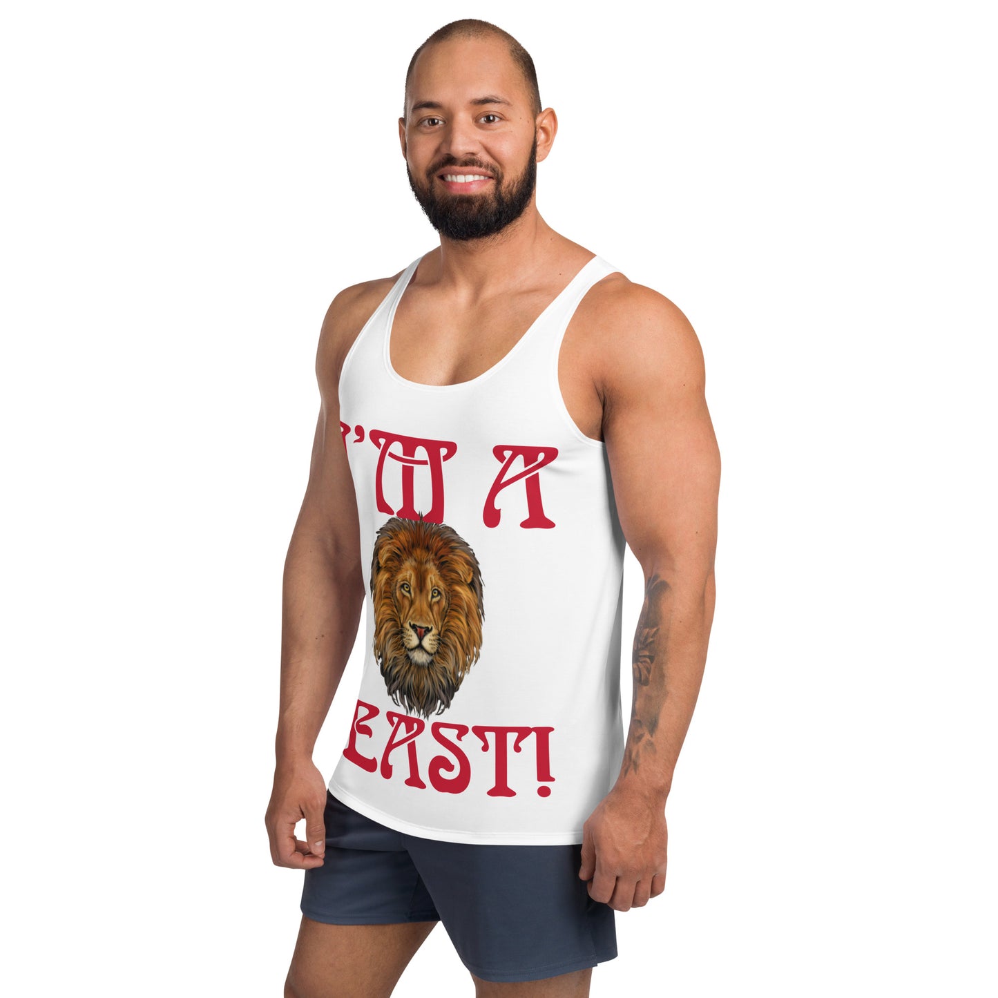 “I’M A BEAST!”White Men’s Tank Top W/Red Font